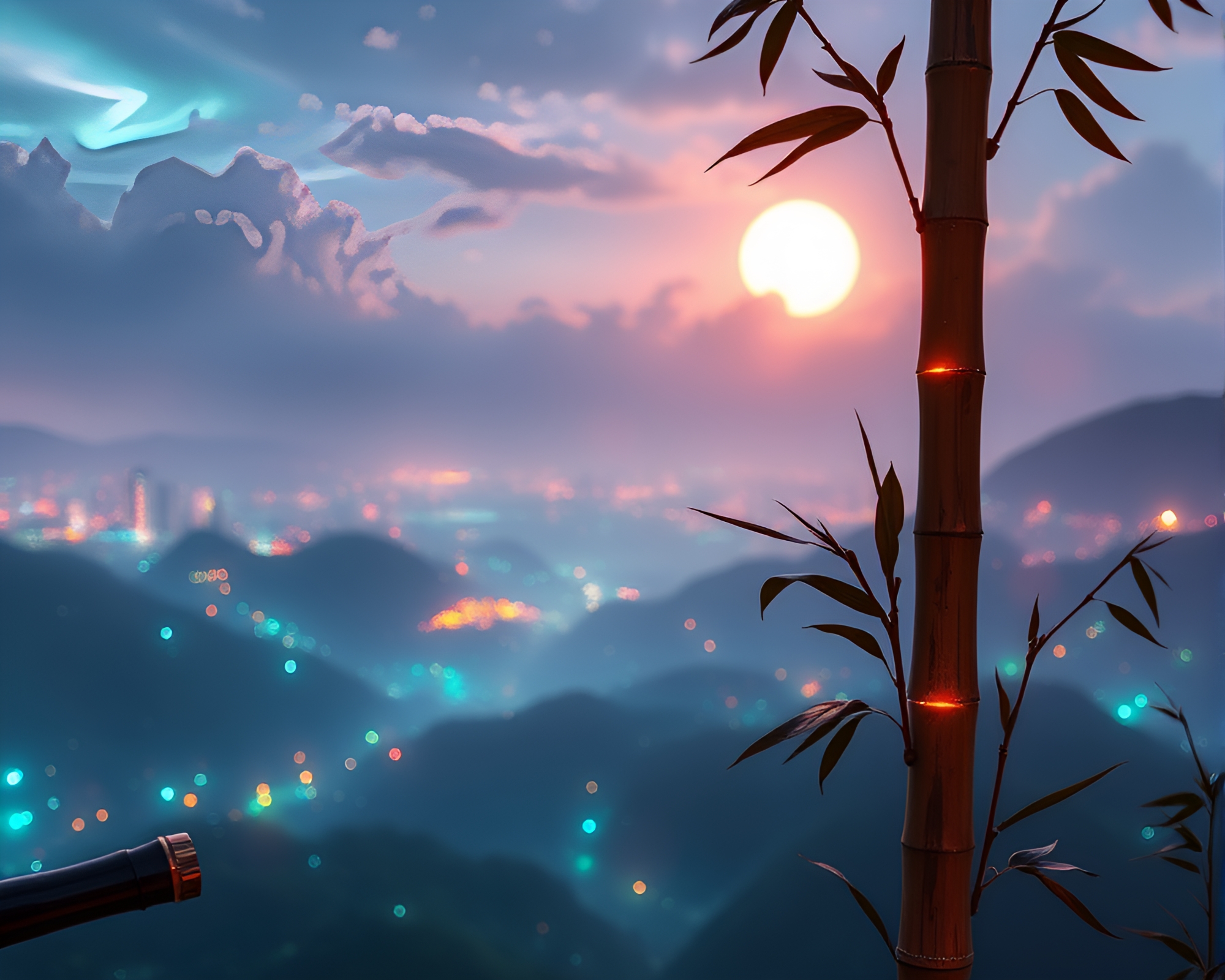 Phosphorescent Bamboo Flute Panoramic Hologram – free AI stock image