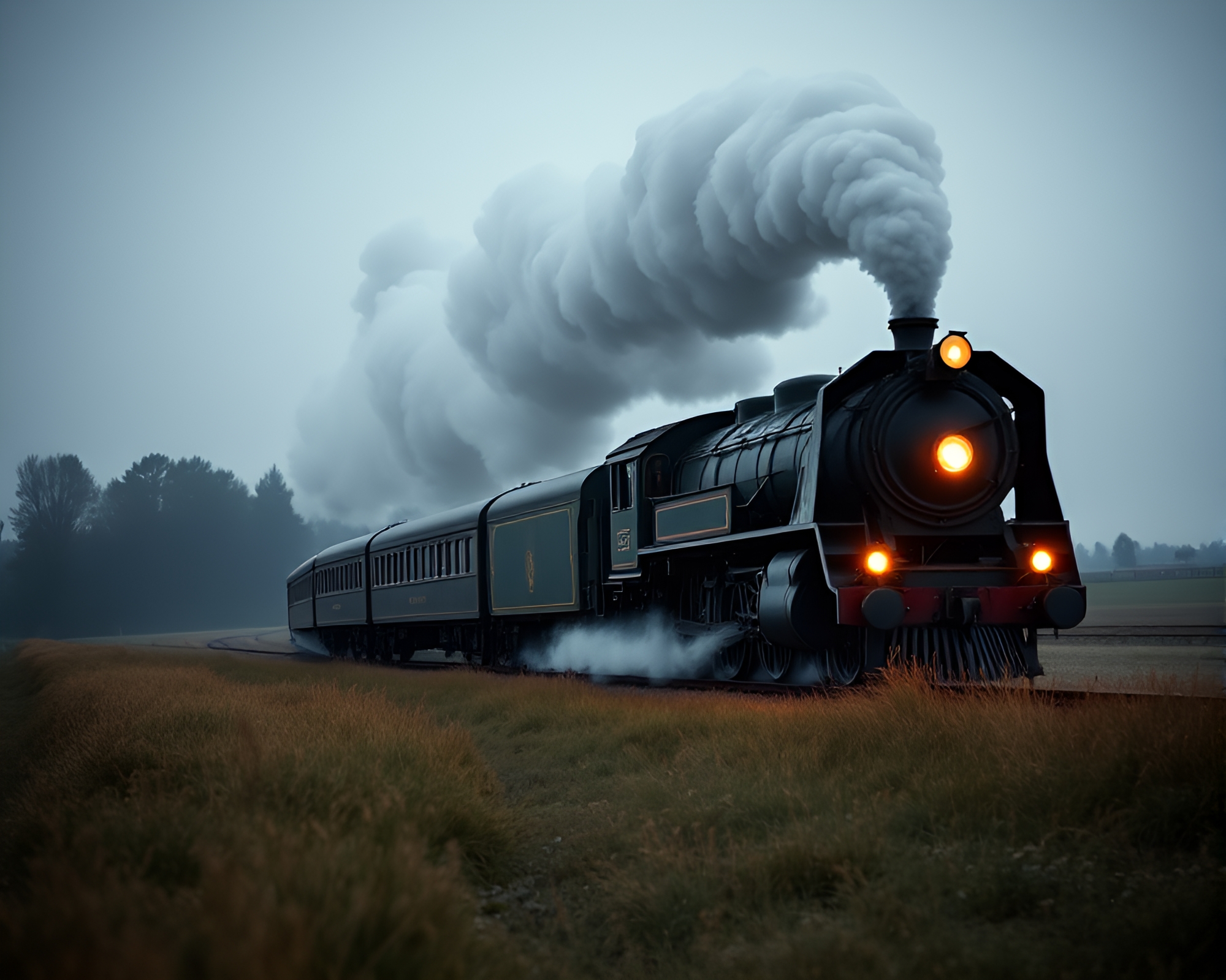 Steampunk locomotive under Milky Way galaxy with shallow focus – free AI stock image