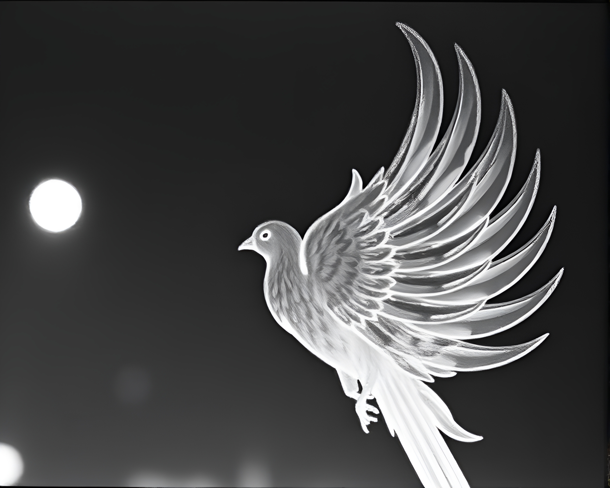 Stippled Monochrome Phoenix Emerges in Film Grain Light – free AI stock image