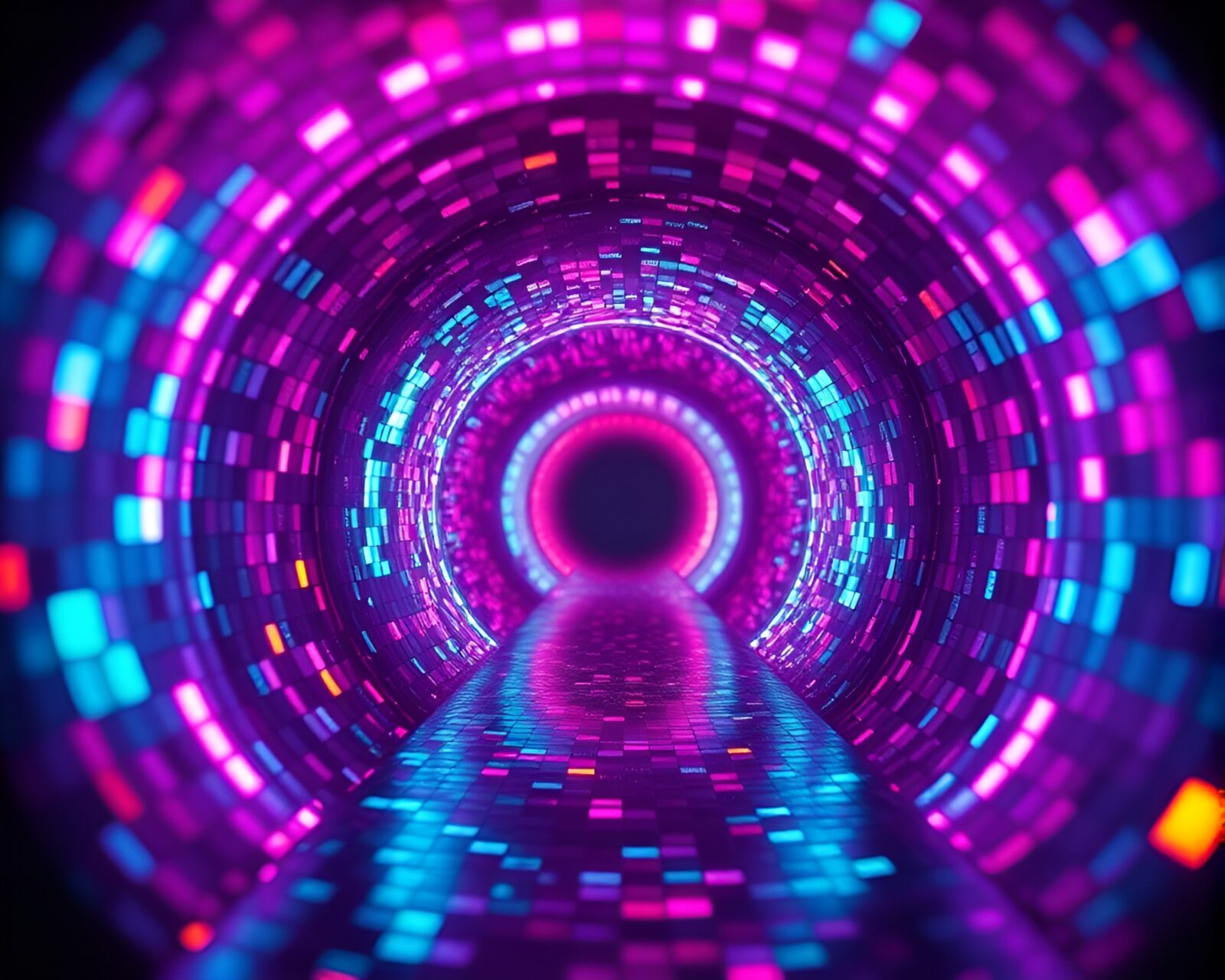 Vibrant split focus diopter reveals alternate realities through a retro-futuristic portal.