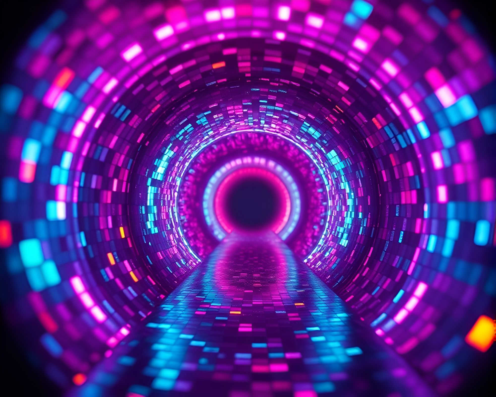Retrowave Multiverse Portal Mosaic Lighting Funnel Composition – free AI stock image