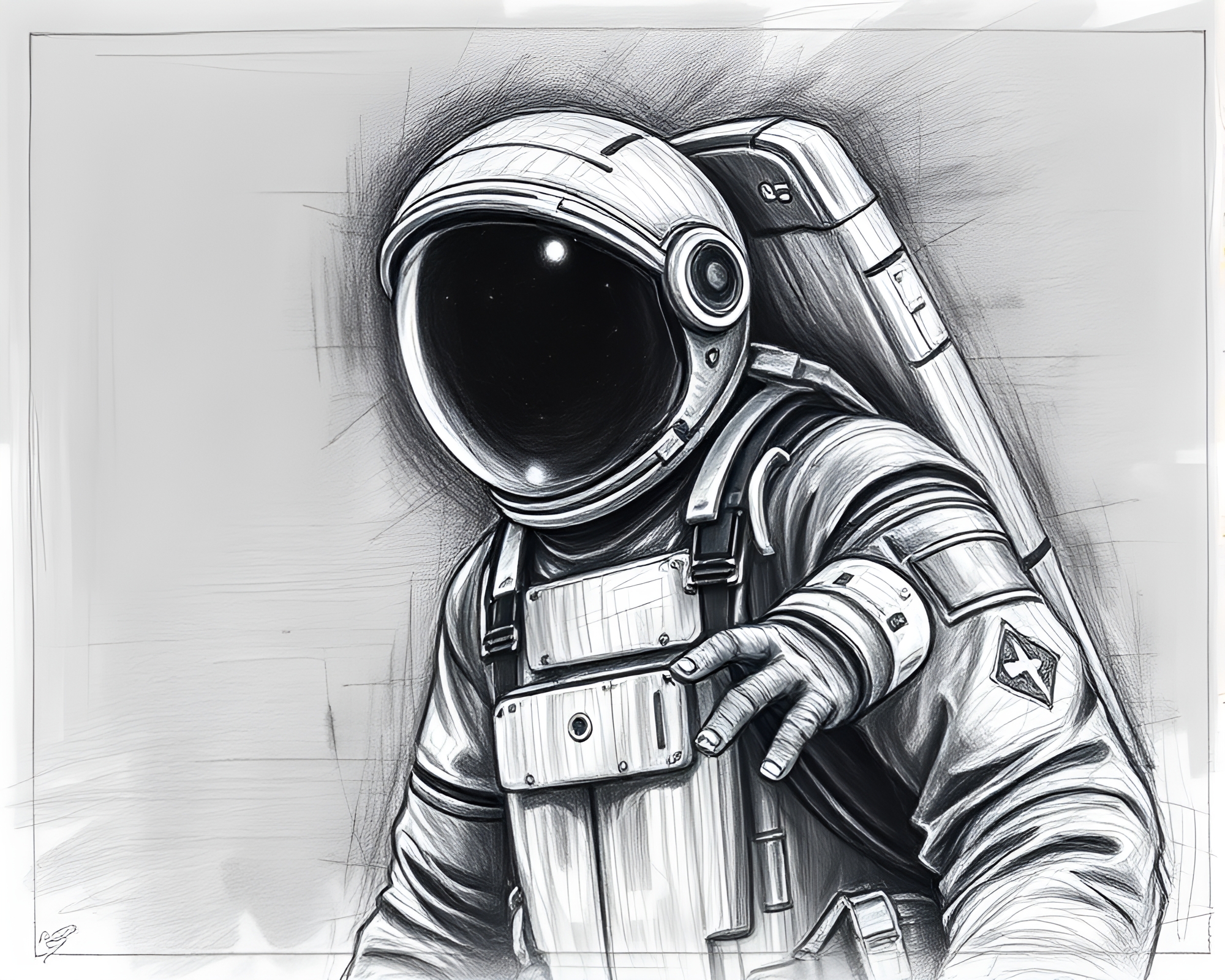 LED Pixelated Astronaut in Charcoal Black Conté Crayon – free AI stock image