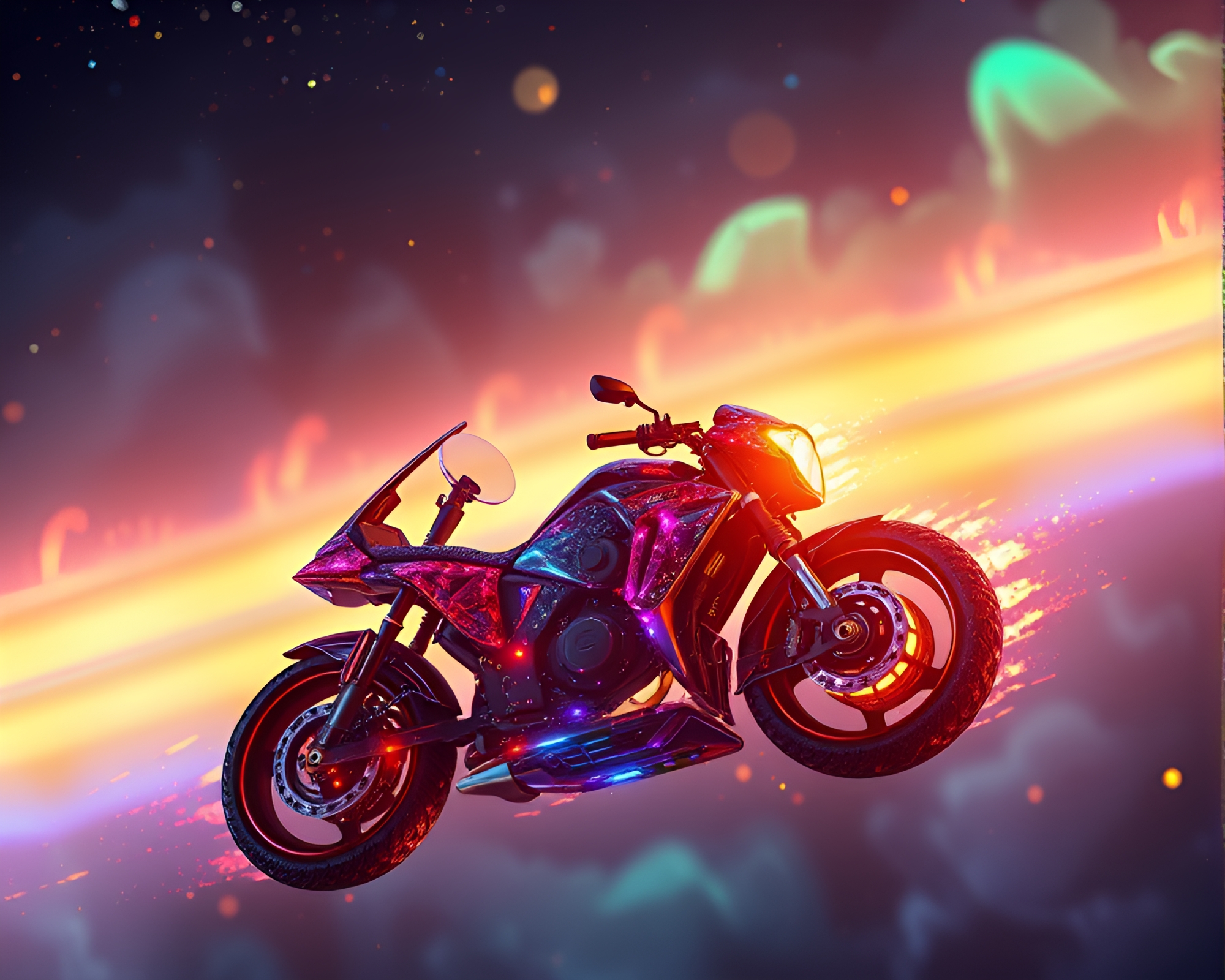 Cosmic Hoverbike Surrounded by Floating Embers – free AI stock image