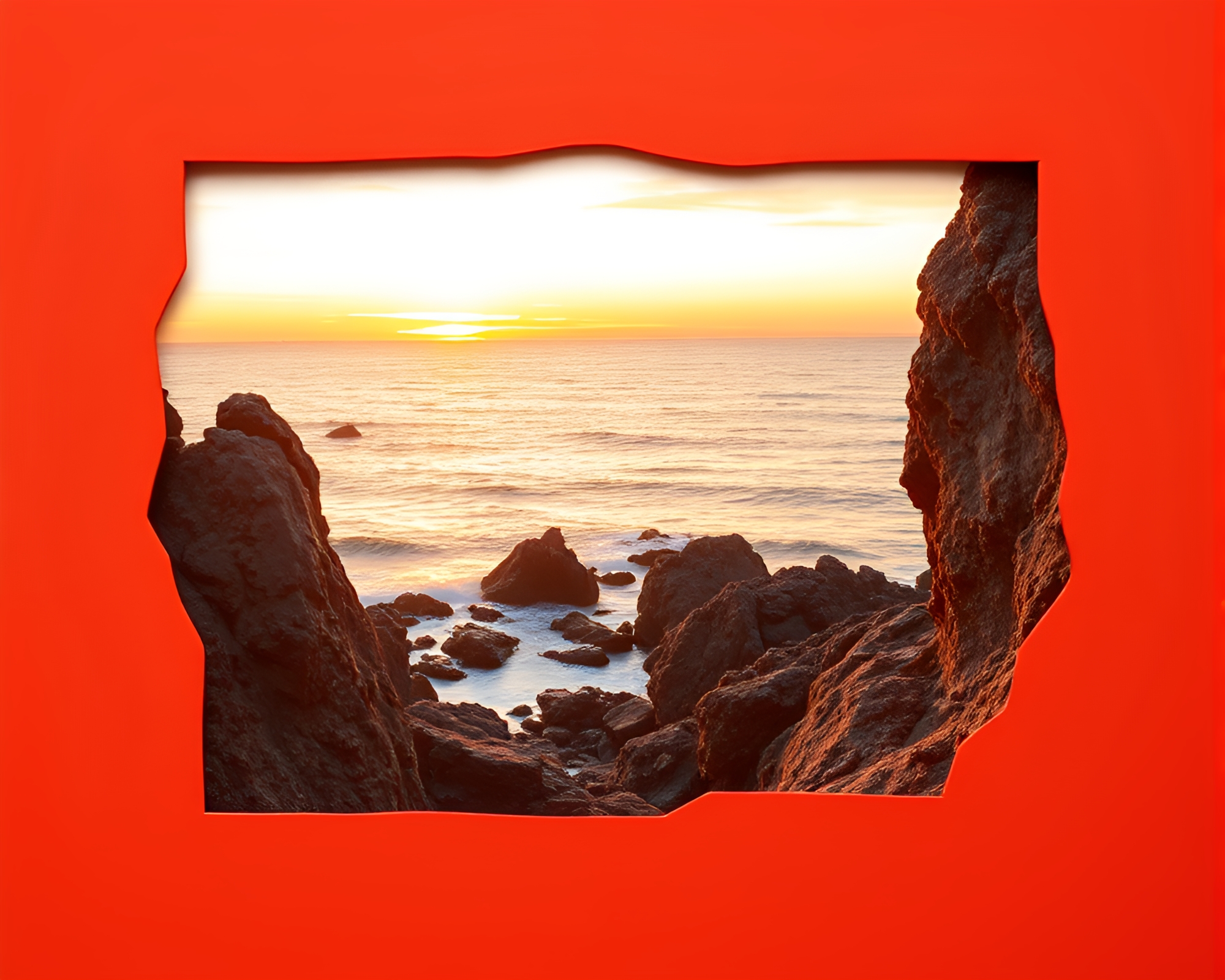 Sunset Pinnacle: Coastal Frame Cutout Art – free AI stock image