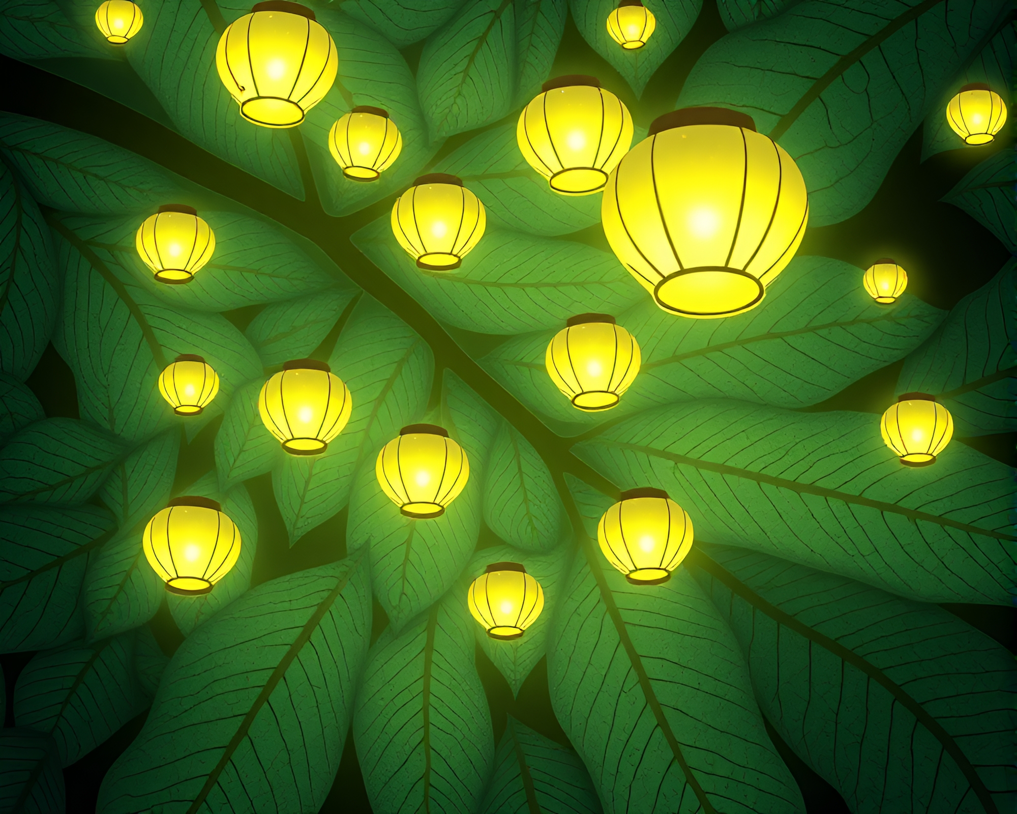 Glowing Lanterns Amid Vein Pattern Illumination – free AI stock image