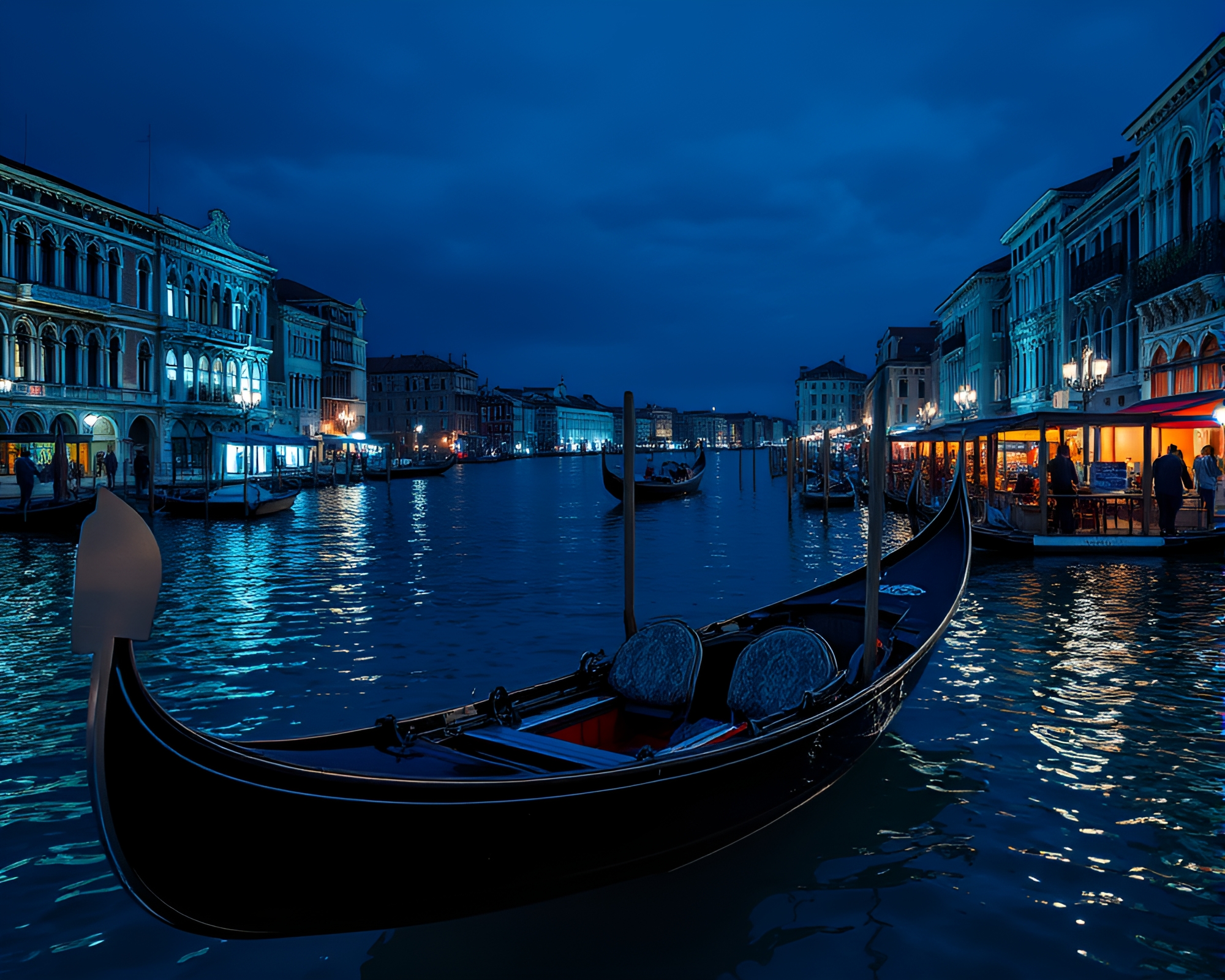 Venetian Gondola Stitched Pattern under Blue Hour Sky – free AI stock image
