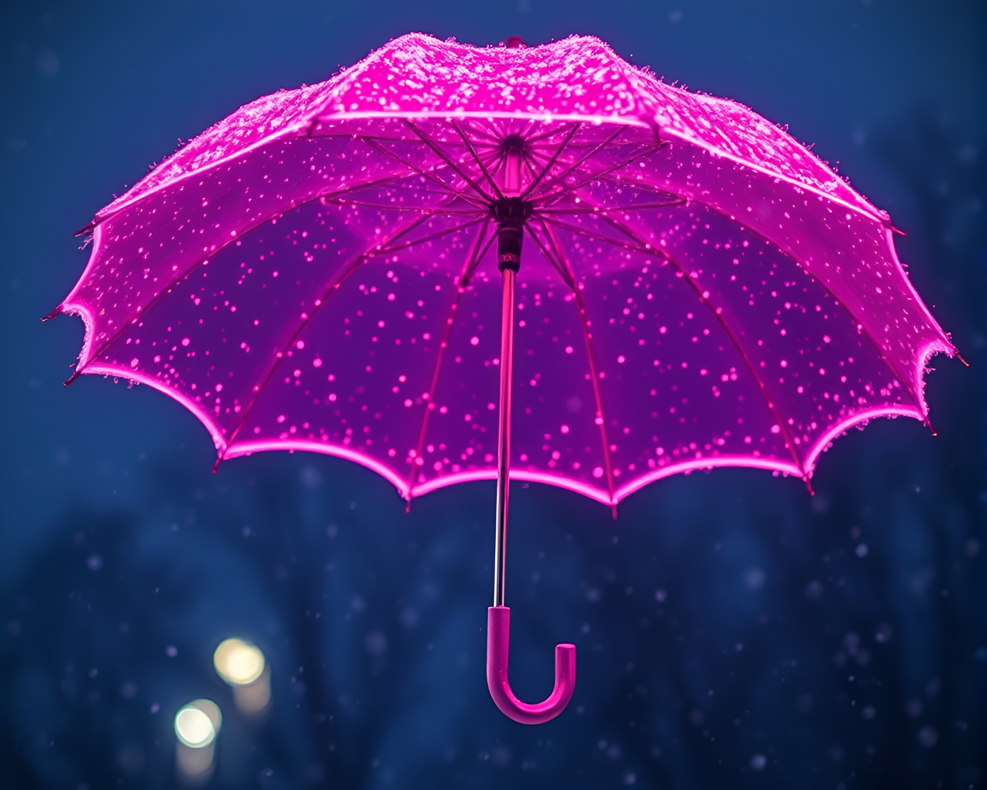 Neon-Lit Umbrella in Snow-Kissed Hologram Effect – free AI stock image