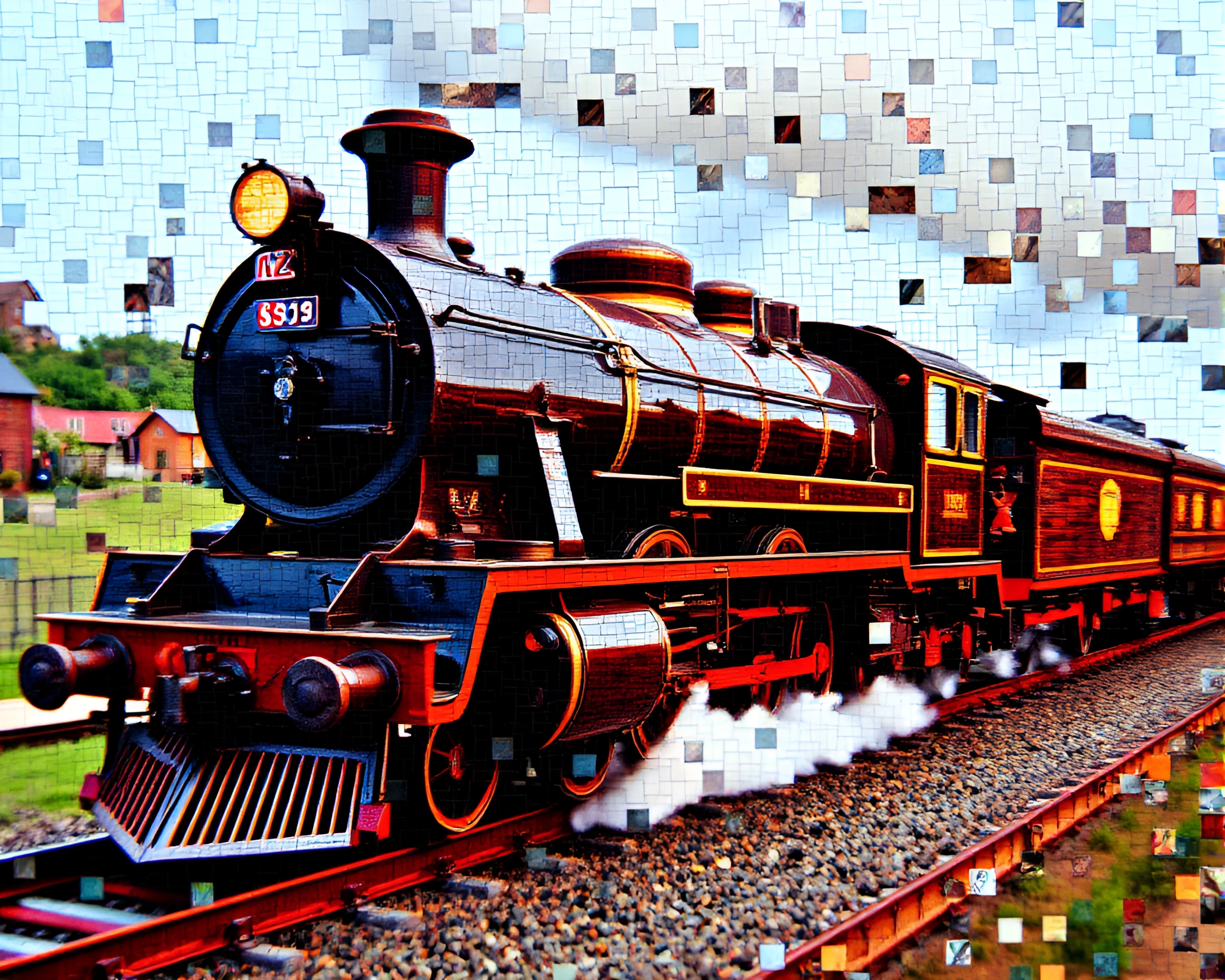 Fragmented Steam Locomotive in VHS Macro Photography – free AI stock image