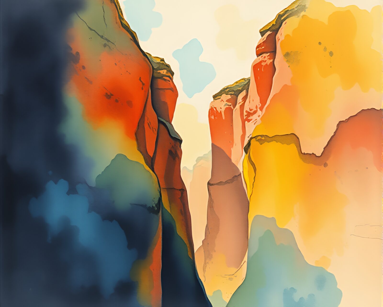 Vibrant rainbow spectrum in an ancient canyon painting