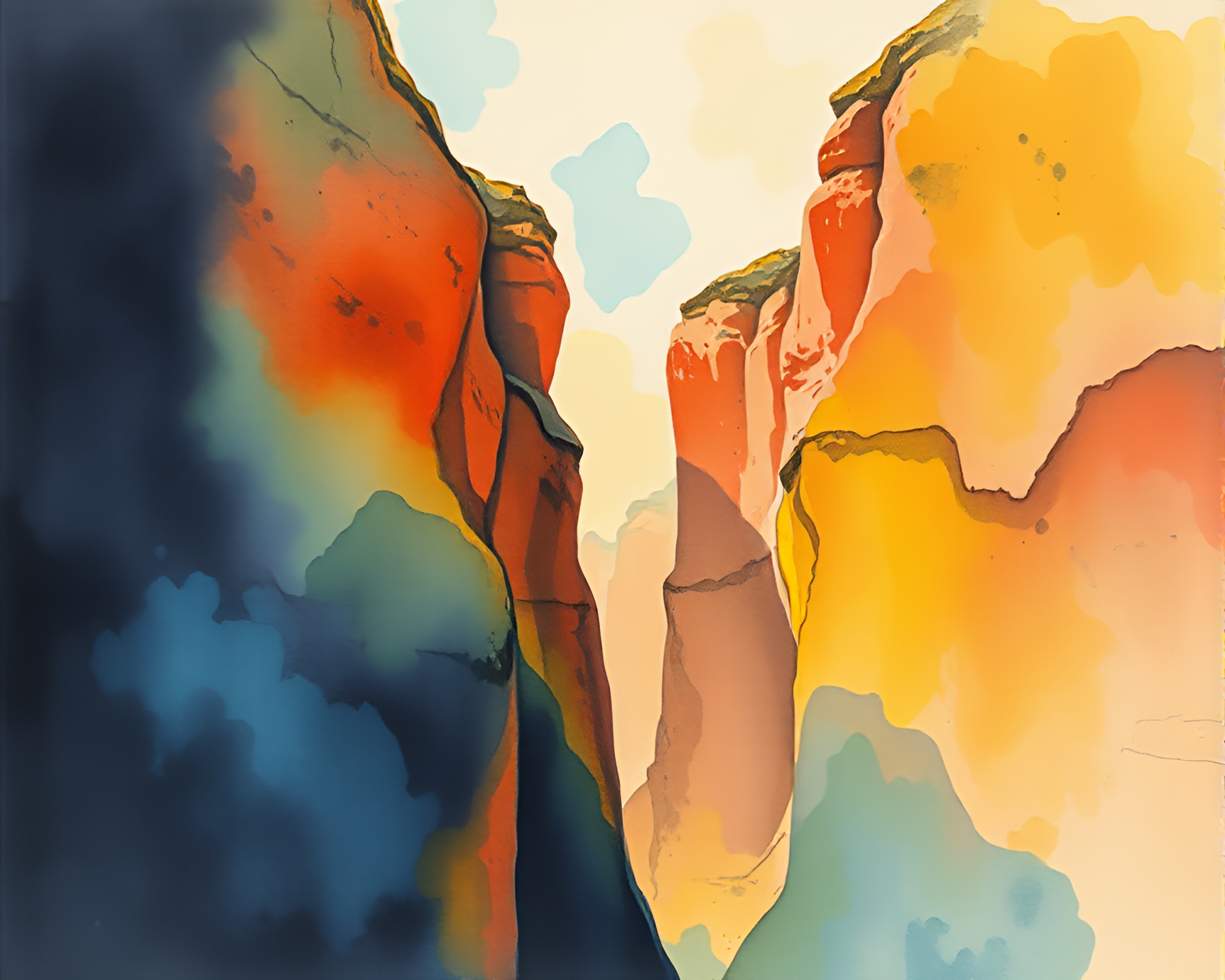 Eroded Canyon Rainbow Sumi-e Artwork – free AI stock image