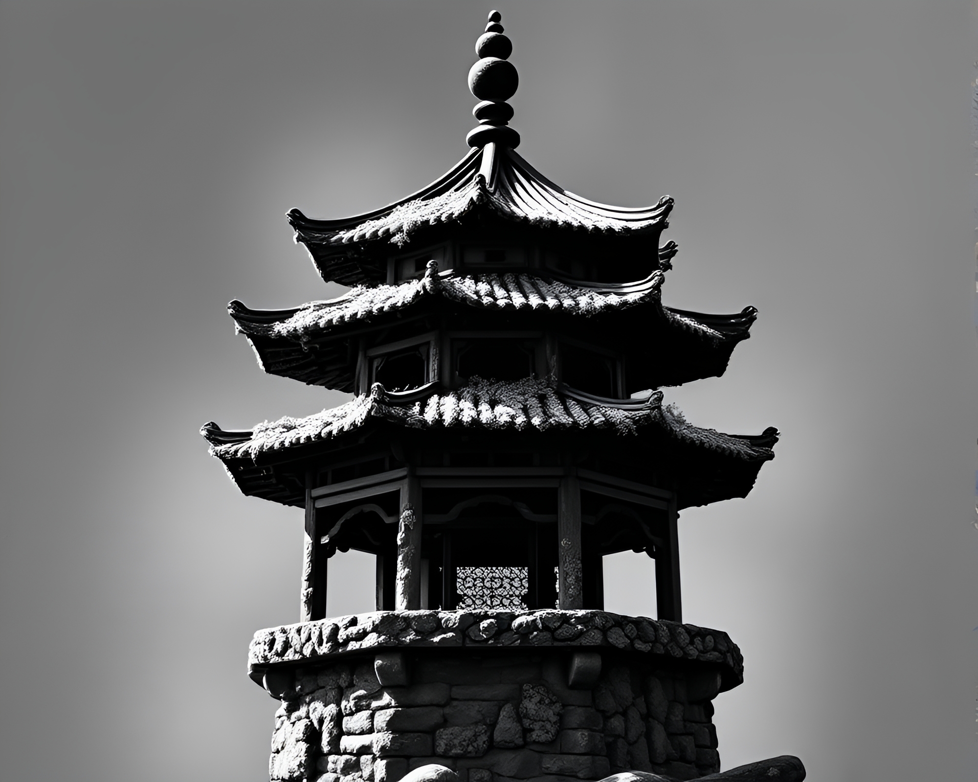 Enchanting Eclipse Pagoda with Lichen Texture – free AI stock image