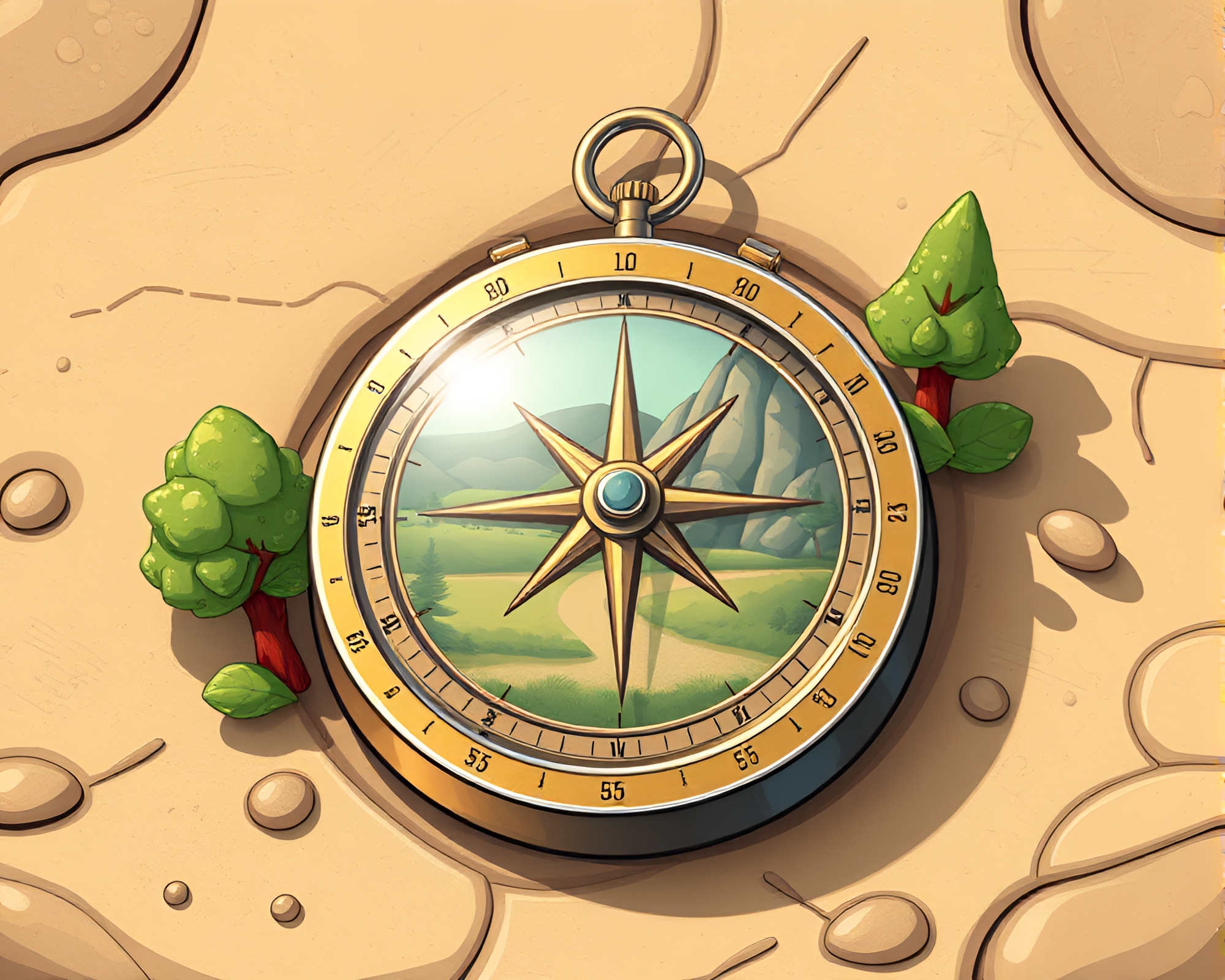 Cartoon Sundial Portrait with Metallic Sheen – free AI stock image
