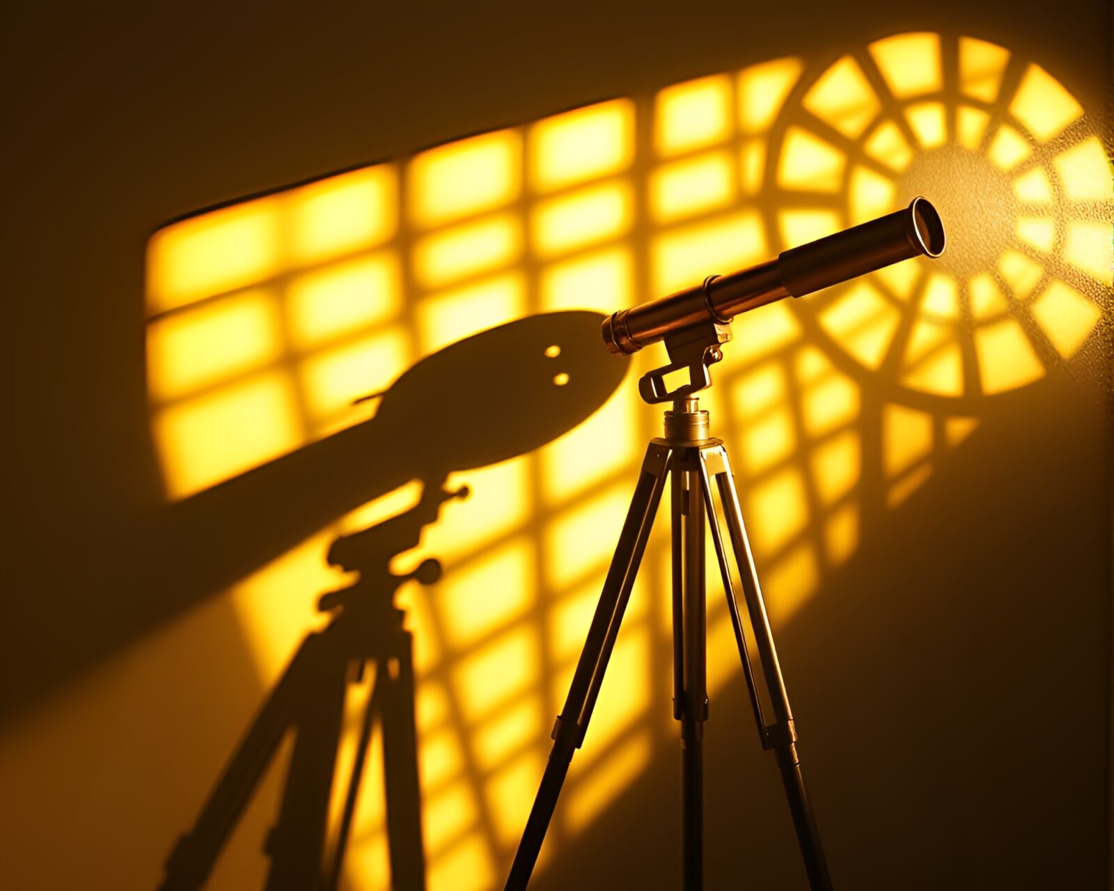 Photorealistic image of a brass telescope with stencil shadows