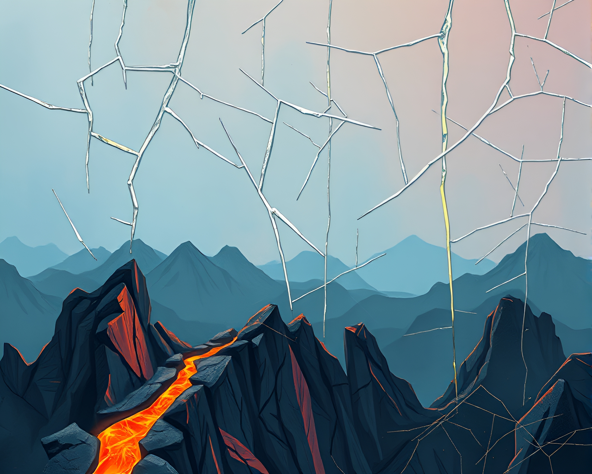 Ethereal Glass Bridge Amidst Metallic Scratches – free AI stock image