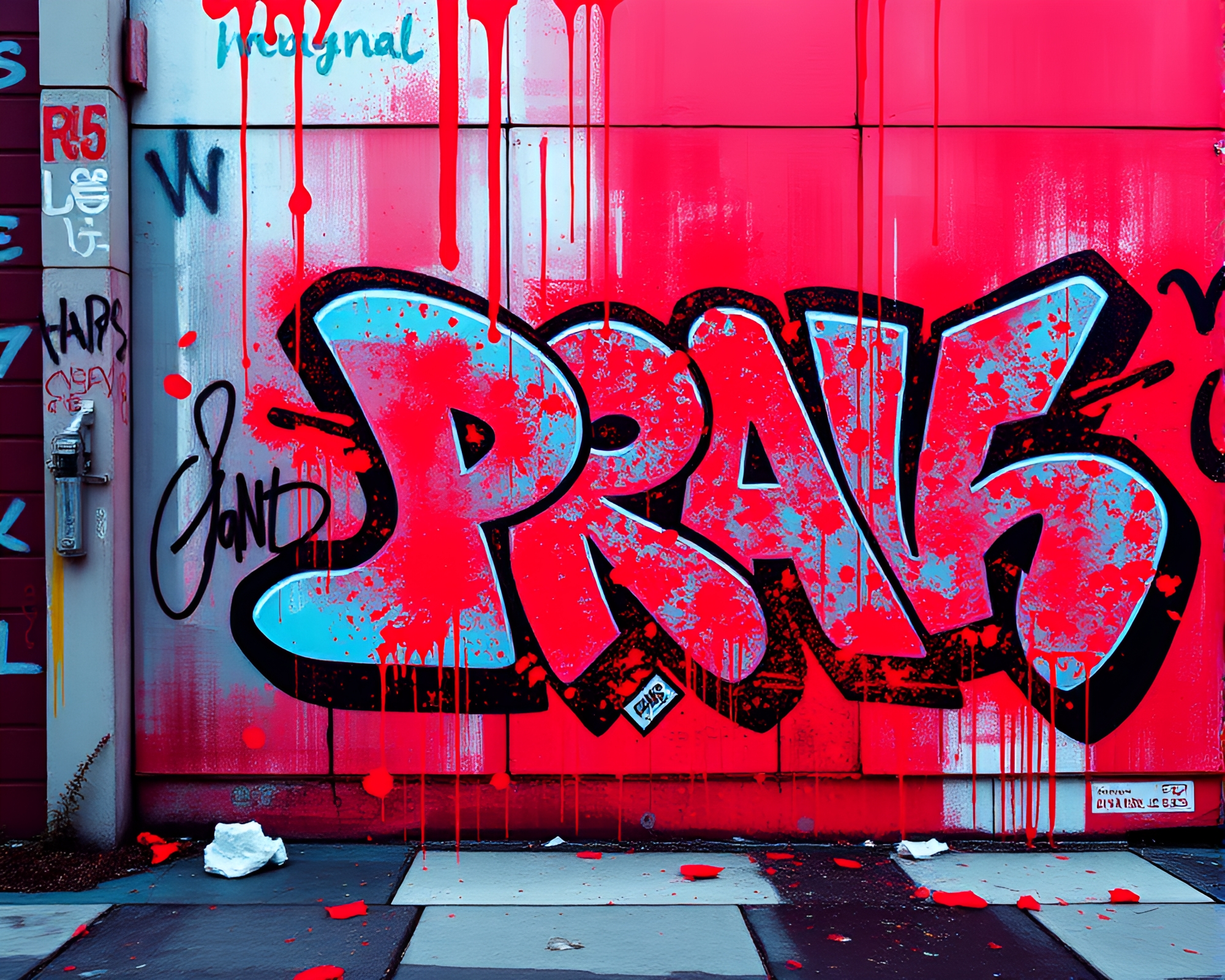 Pixelated Dream: Ruby Red Graffiti Fantasy – free AI stock image
