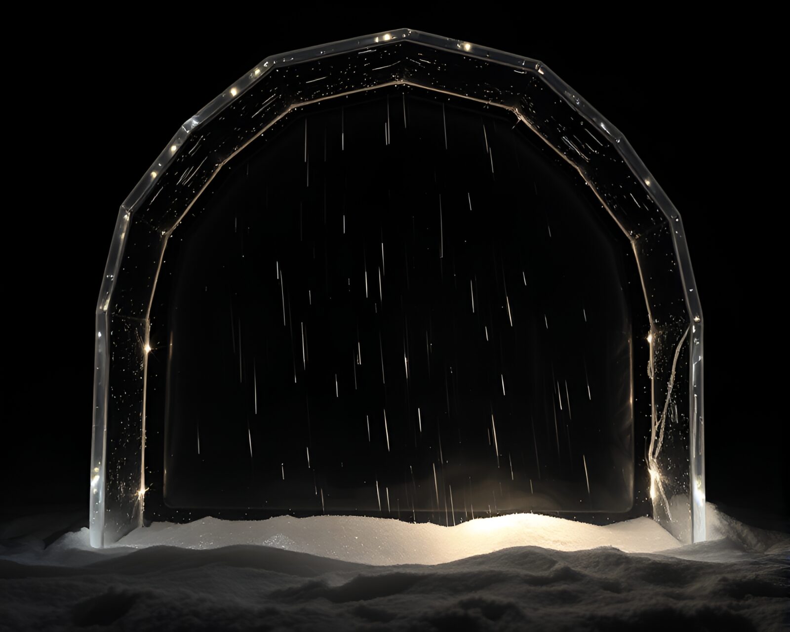 Stunning hatching art of glass igloo with light streaks