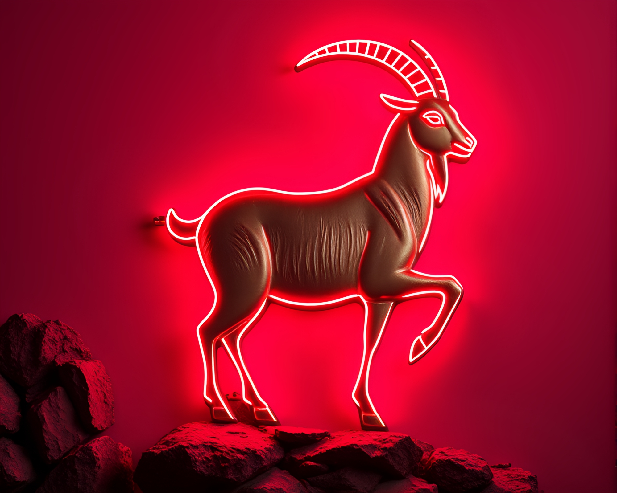 Neon Style Mountain Goat Studio Portrait – free AI stock image