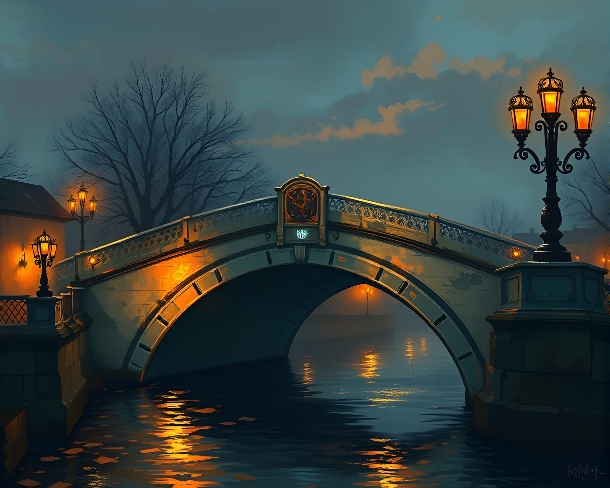Graffiti Arch Bridge Illuminated by Candlelight Digital Art – free AI stock image