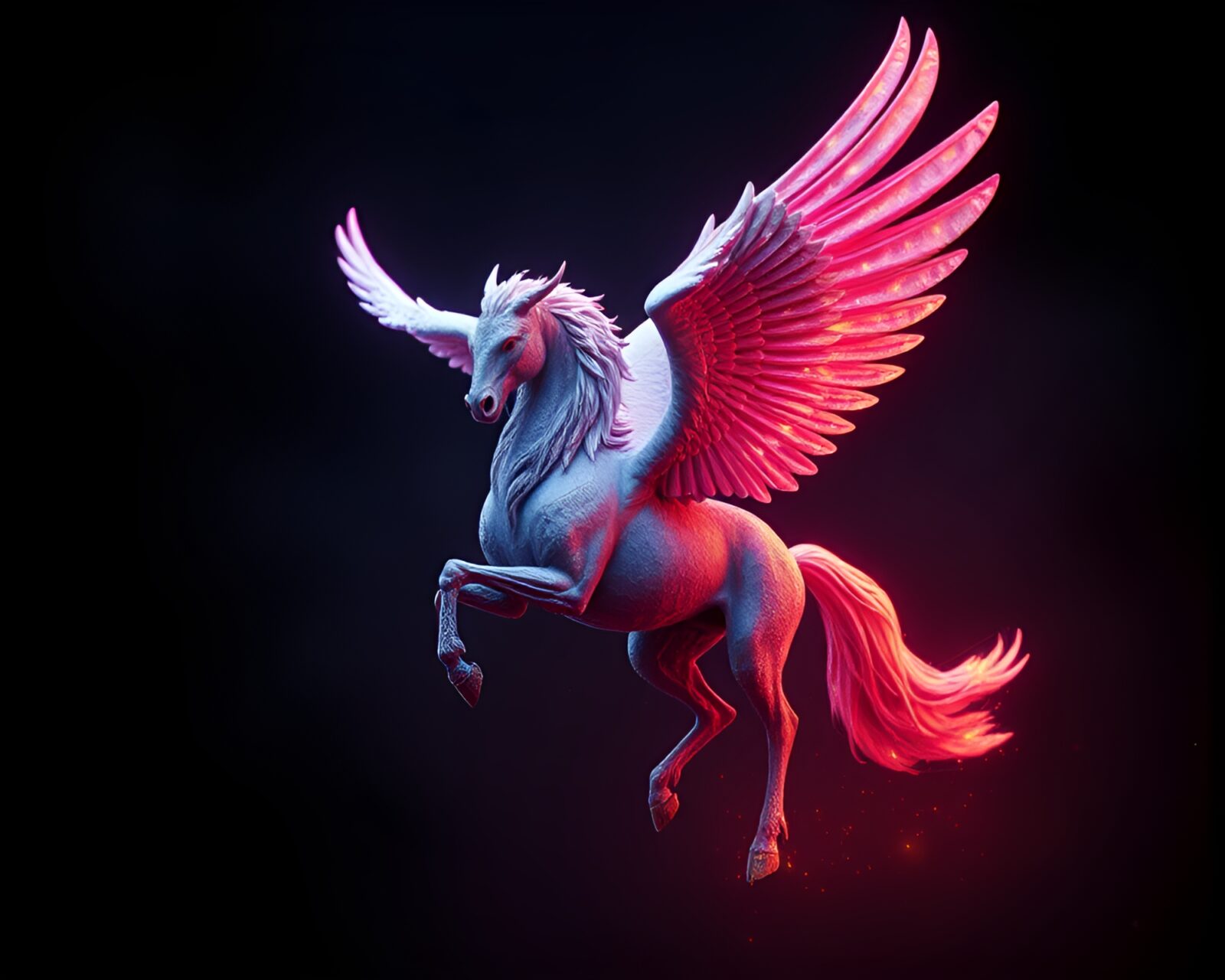 Glitchy grain overlay 3D render of a majestic flying horse