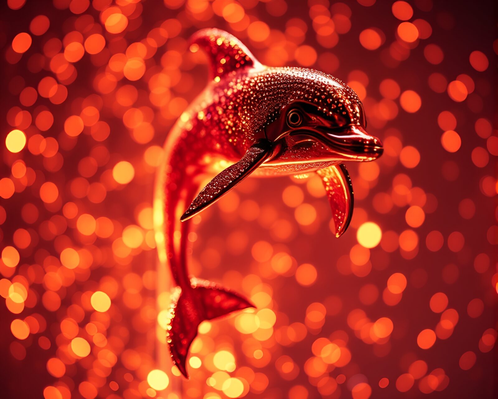 Enchanting underwater scene with rose gold lit dolphin sculpture