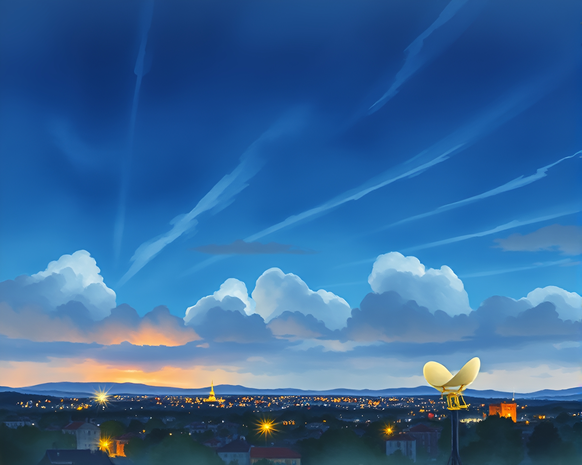 Satellite Cityscape With Watercolor Cloud Formations – free AI stock image