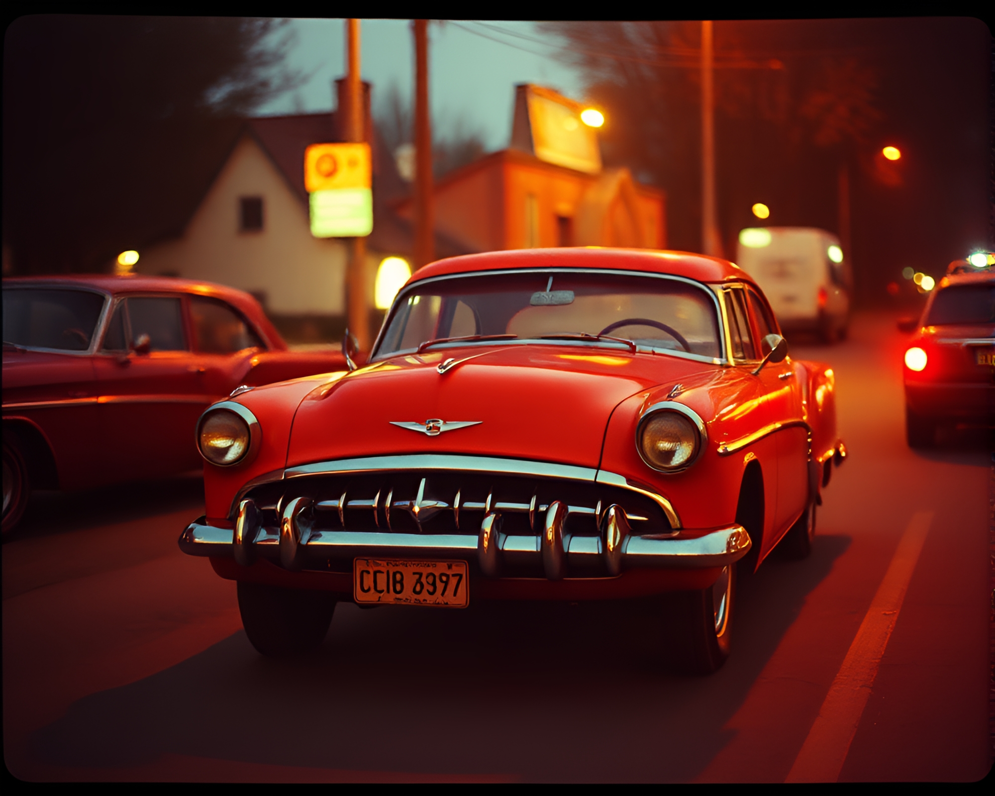 Retro Film Burn Vintage Car in Sapphire Tone – free AI stock image