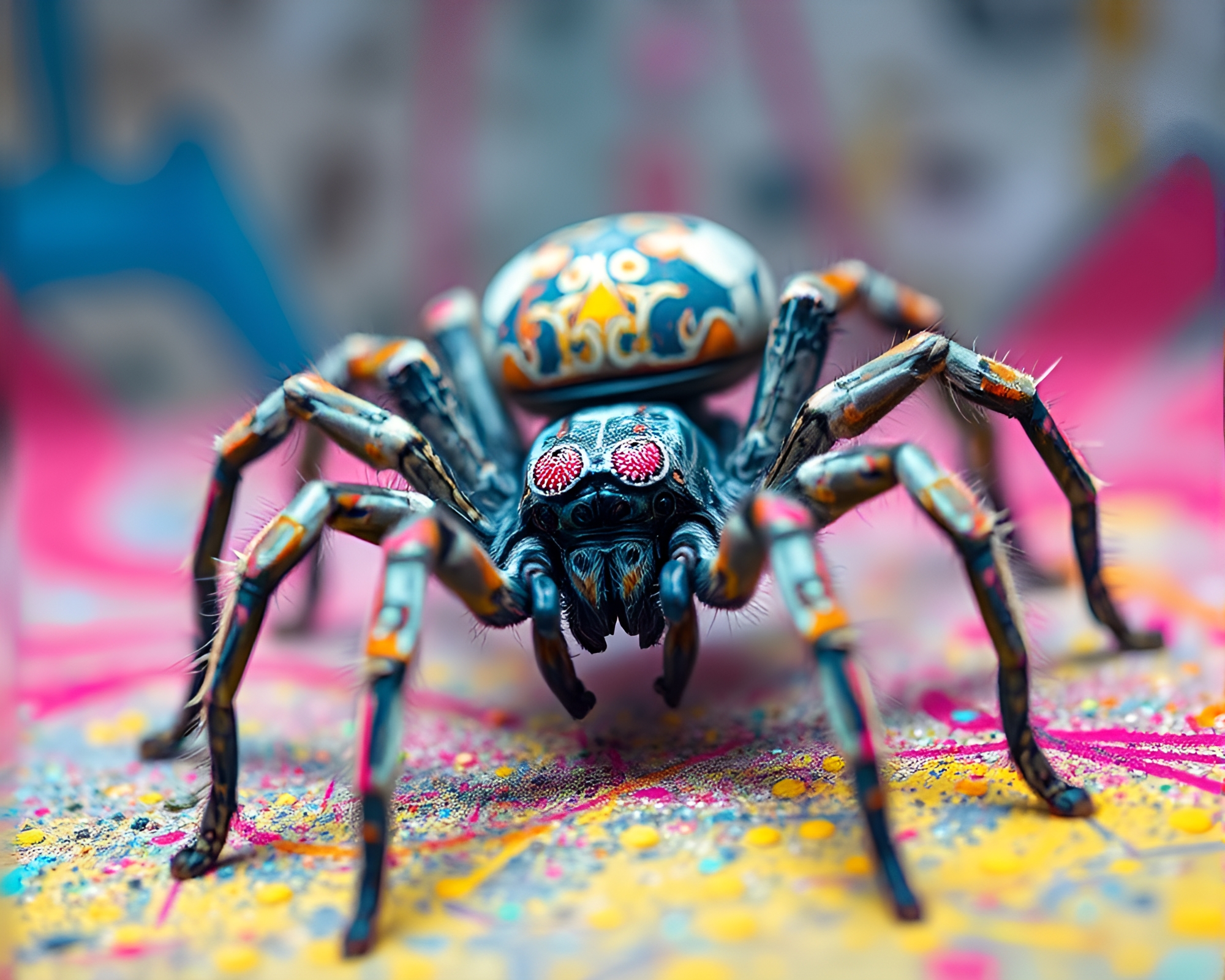 Mechanical Spider in Pastel Graffiti Light – free AI stock image