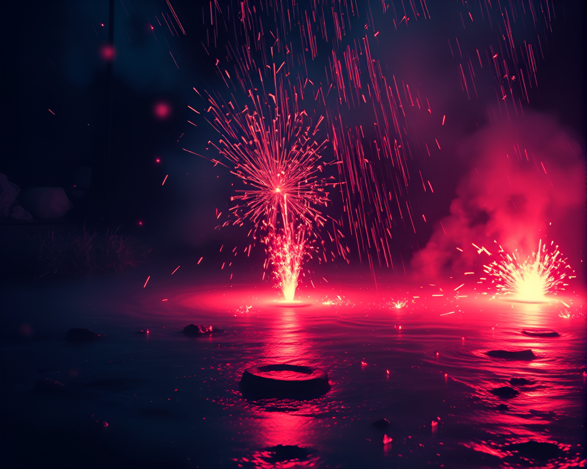 Enchanting Hot Spring with Sparkling Trails – free AI stock image