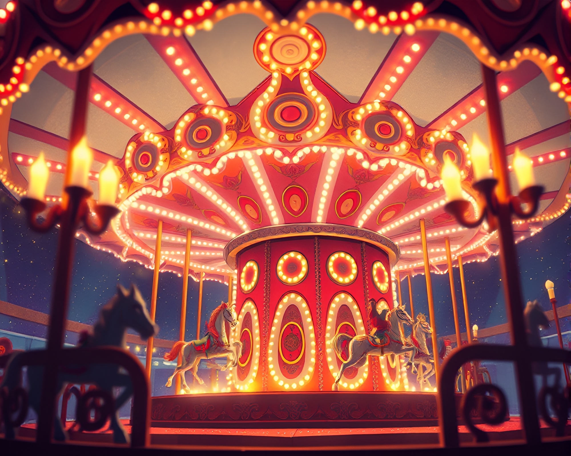 Enchanting Carousel: Children’s Book Magical Carnival Scene – free AI stock image