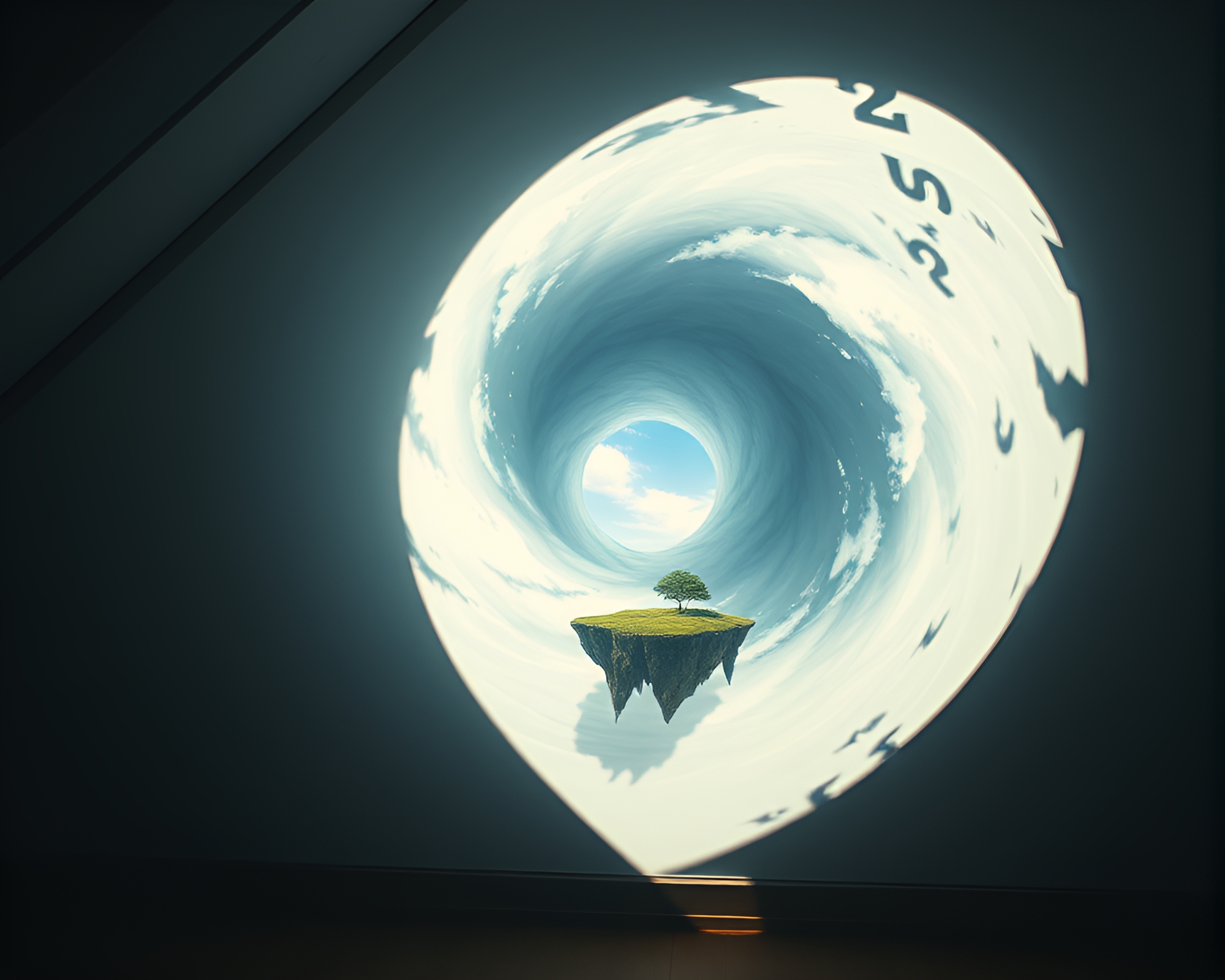 Enigmatic Swirling Vortex above Shadowy Attic Island – free AI stock image