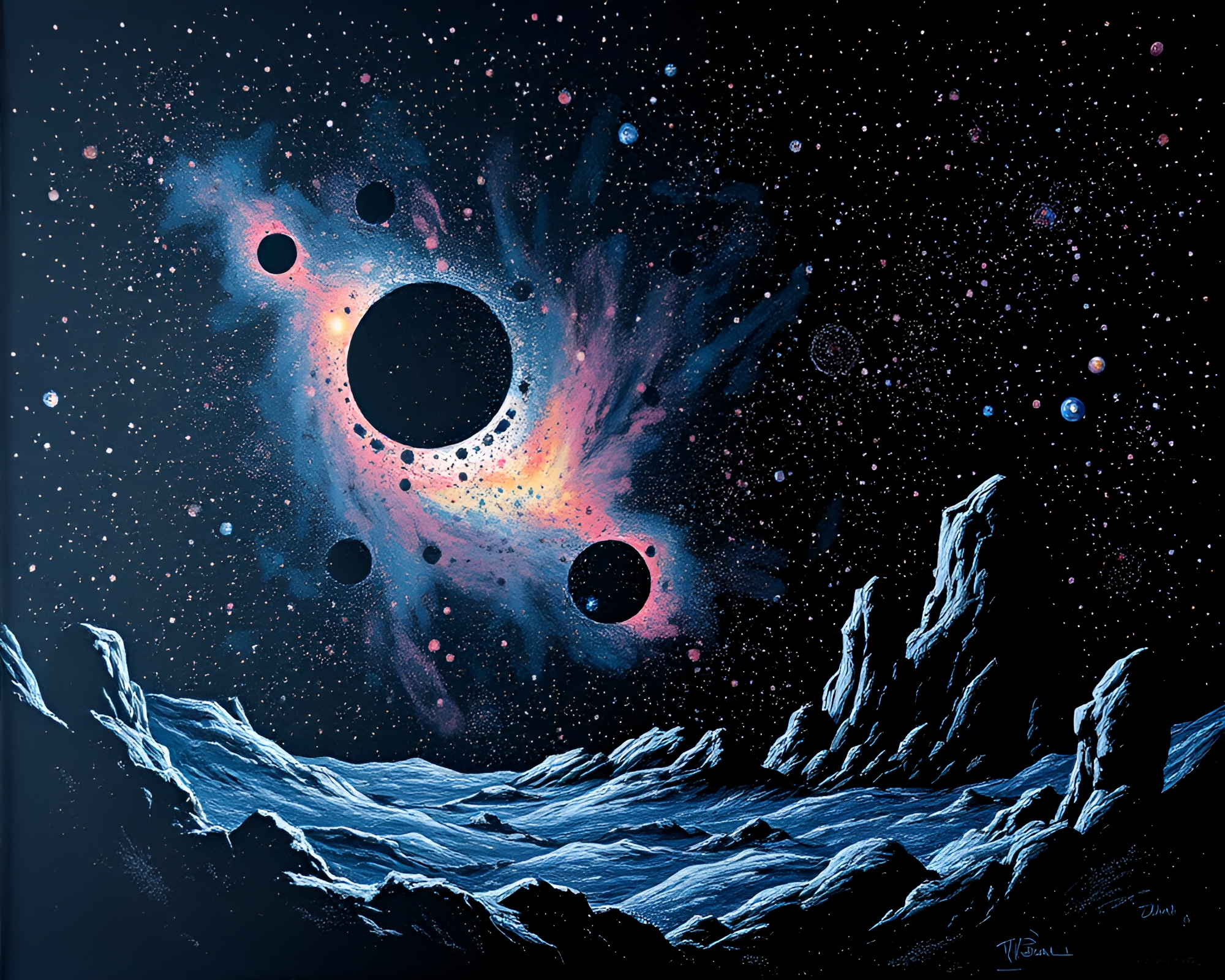 Futuristic Space Habitat: High-Contrast Noir Fresco Art – free AI stock image