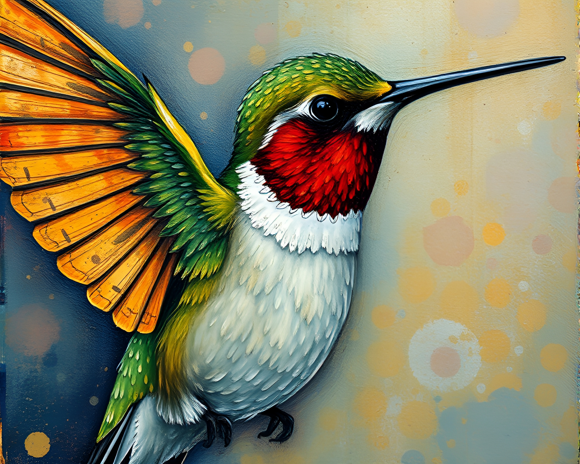 Fresco Style Hummingbird Close-up Composition – free AI stock image