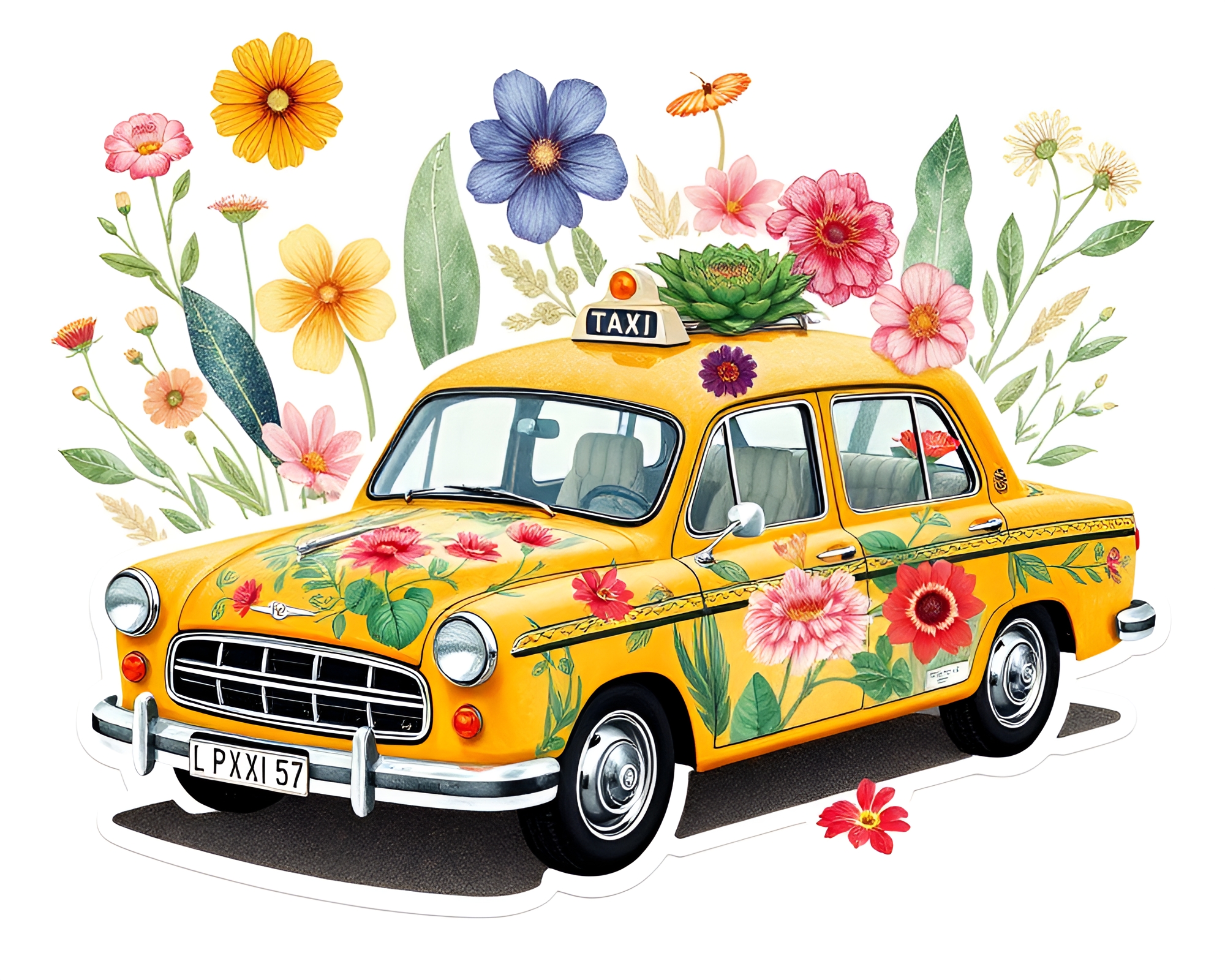 Botanical Hover Taxi Collage Cutouts – free AI stock image