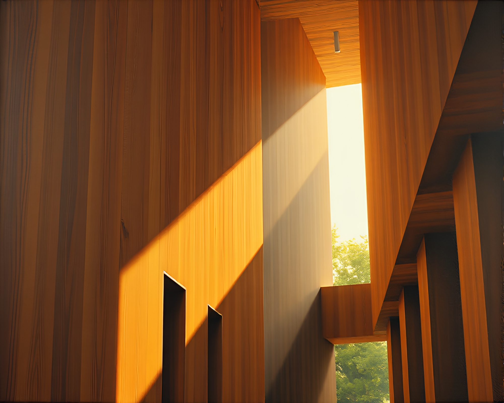 Brutalist Serenity: Wood Grains in Porchlight – free AI stock image