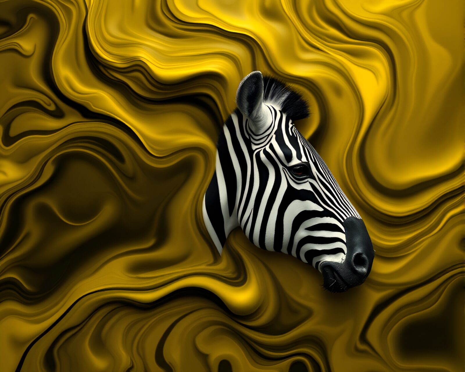 Zebra in fluid monochrome yellow layers