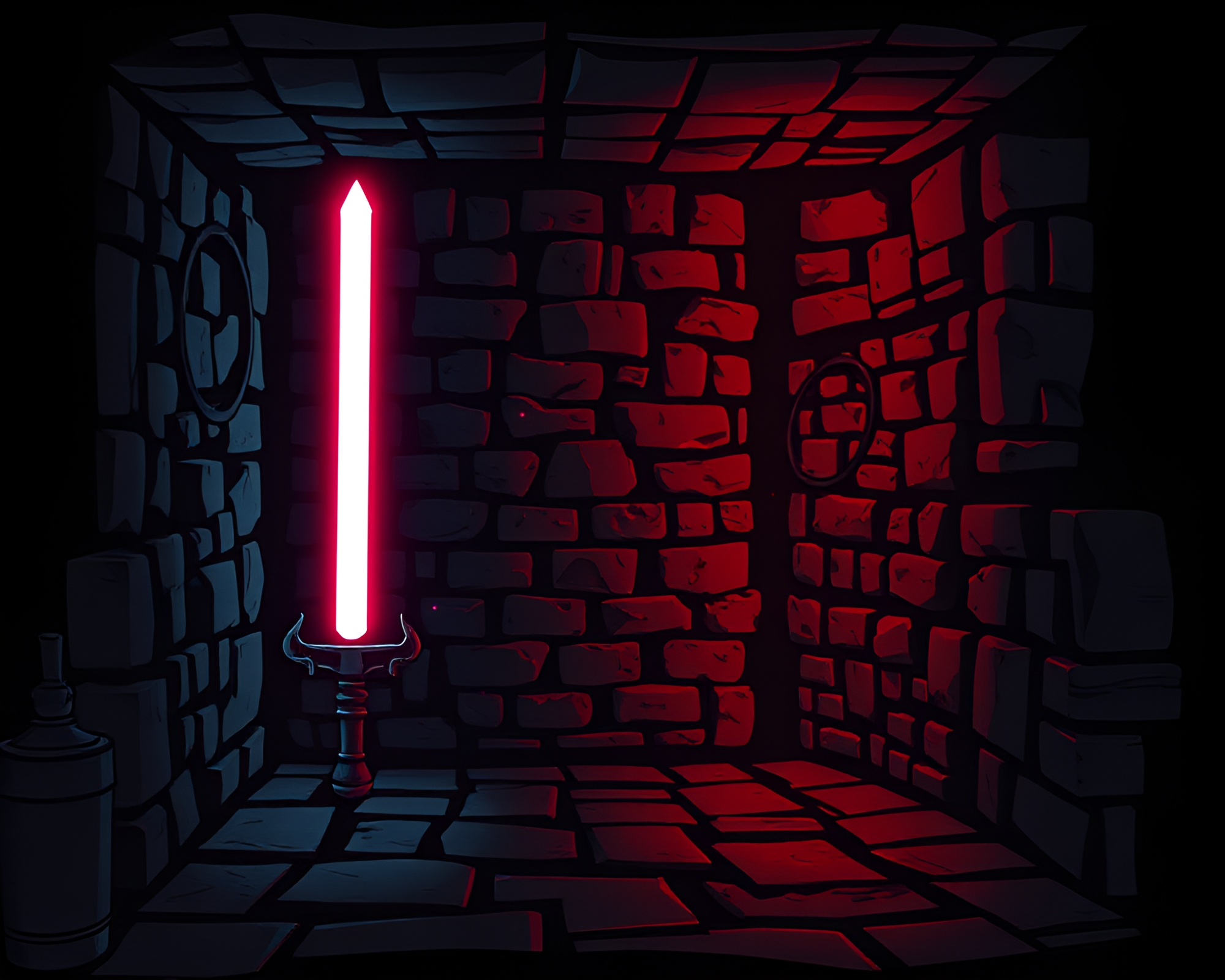 Laser Sword Duel in Basement Minimalistic Setting – free AI stock image
