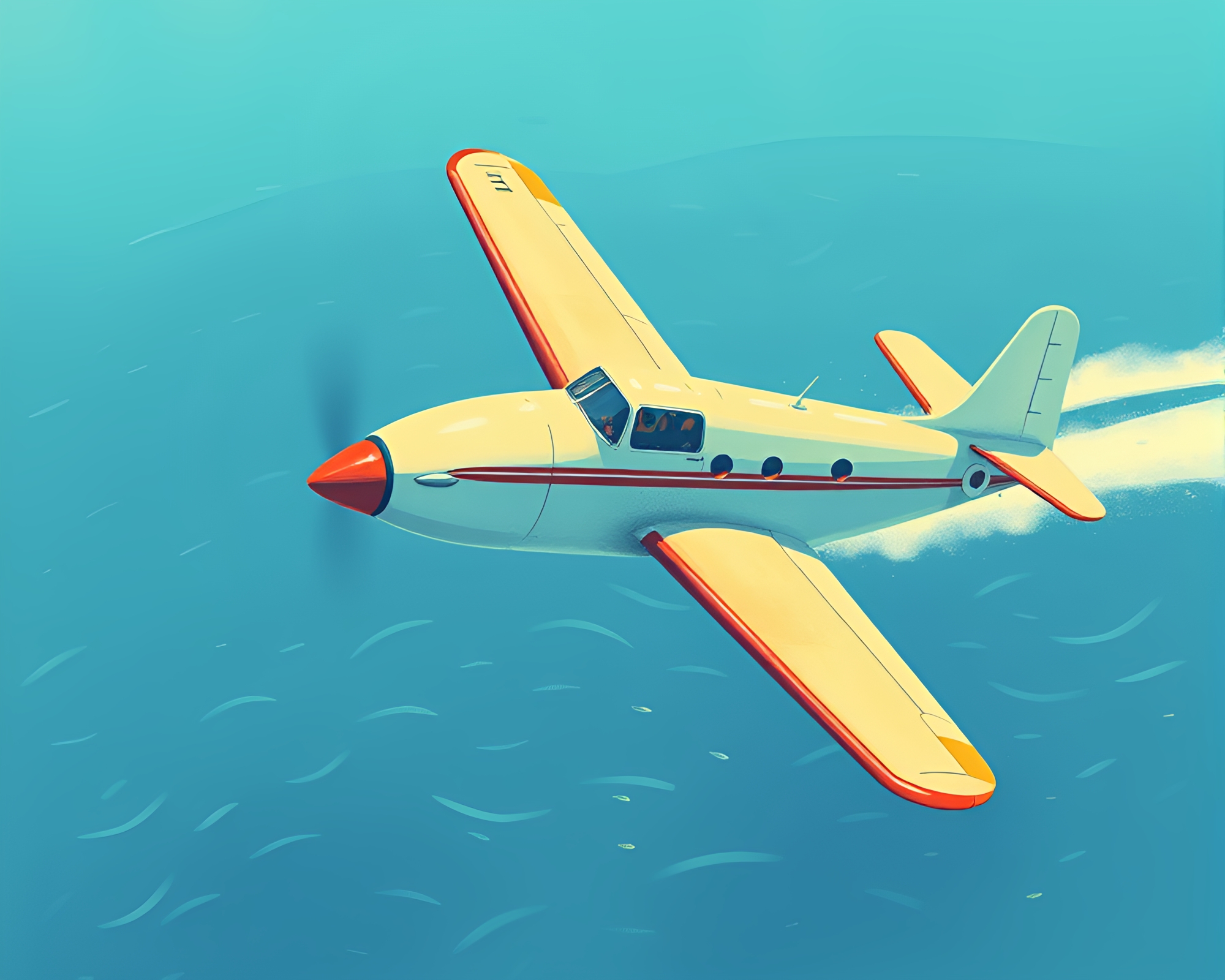 Retro Sea Plane Adventure in Children’s Book Style – free AI stock image