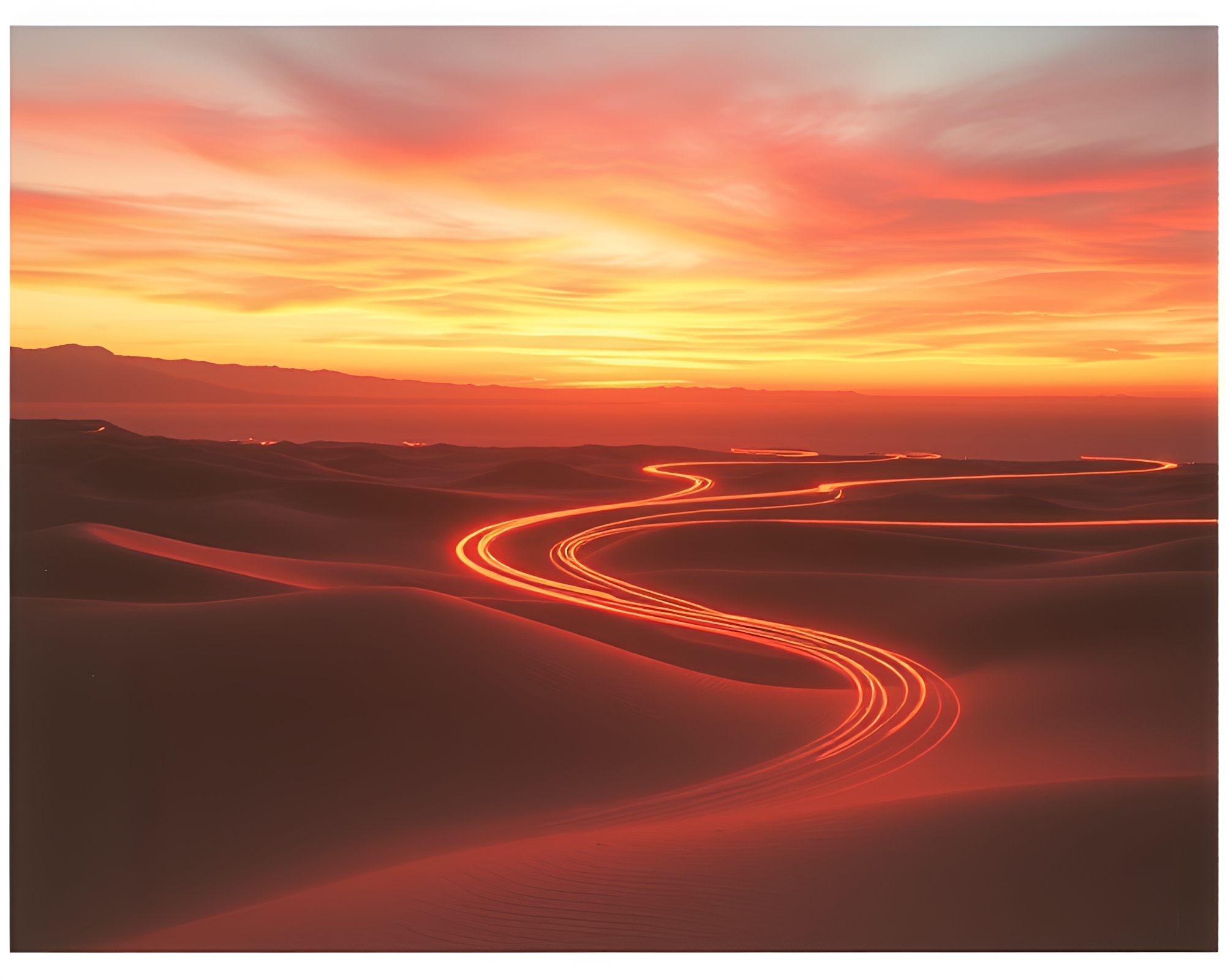 Island Sunset Light Trails Polaroid Photo – free AI stock image