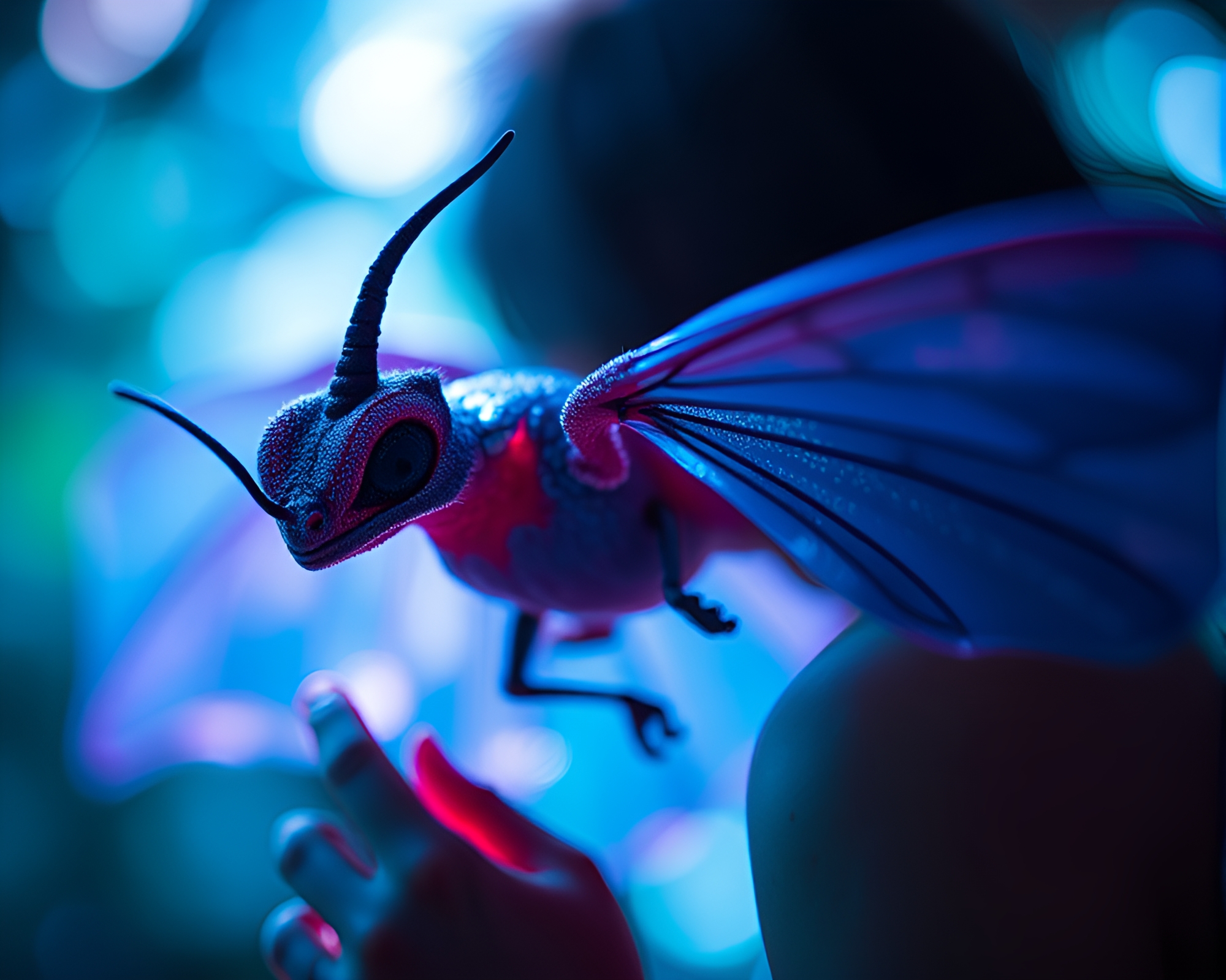 Enigmatic Chimera Encounter in Ultraviolet Glow – free AI stock image