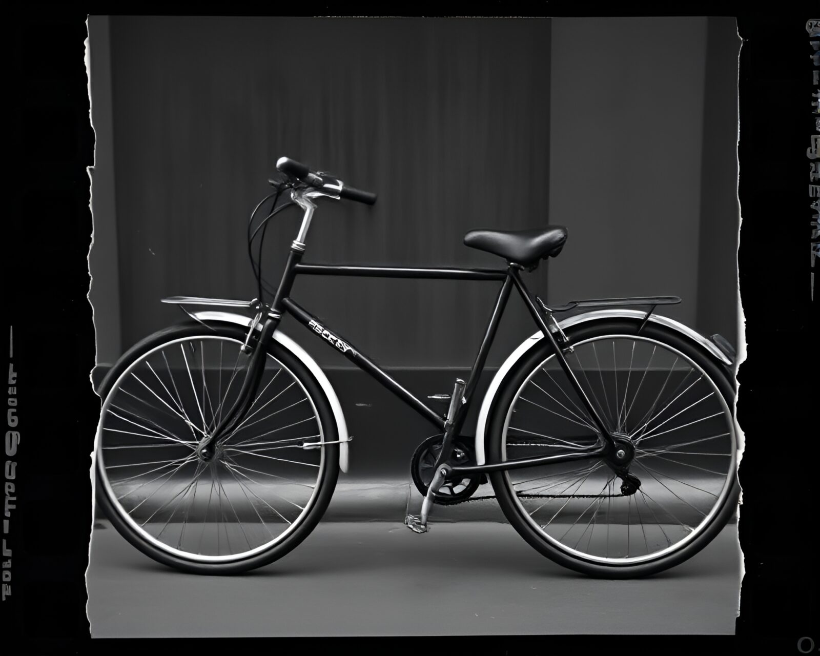 Retro bicycle with torn paper edges in dark ambiance