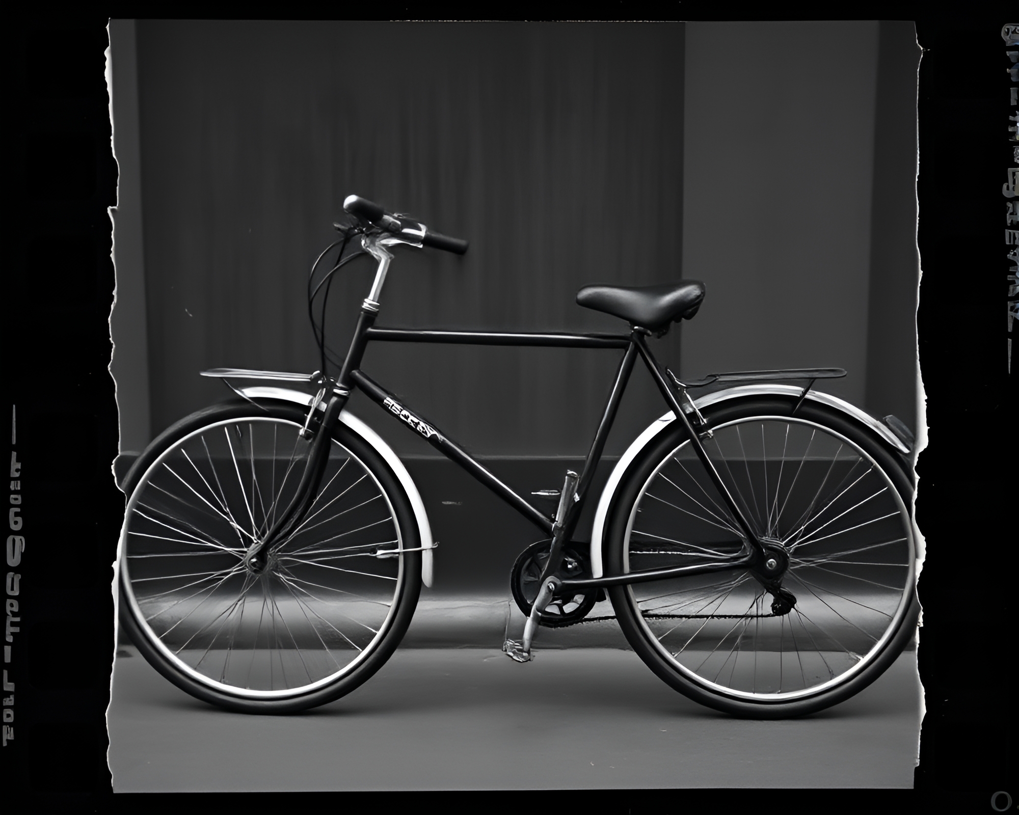 Vintage bicycle with torn edges in black setting – free AI stock image