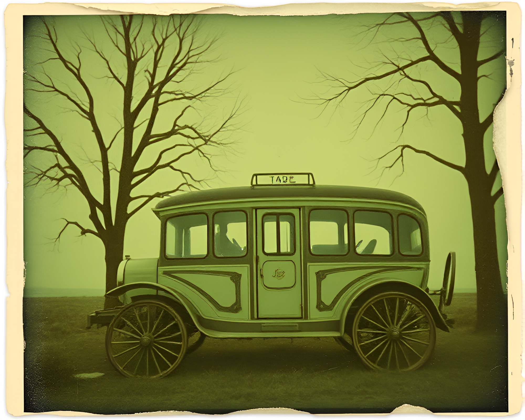 Retro Stagecoach Journey through Torn Paper Landscape – free AI stock image