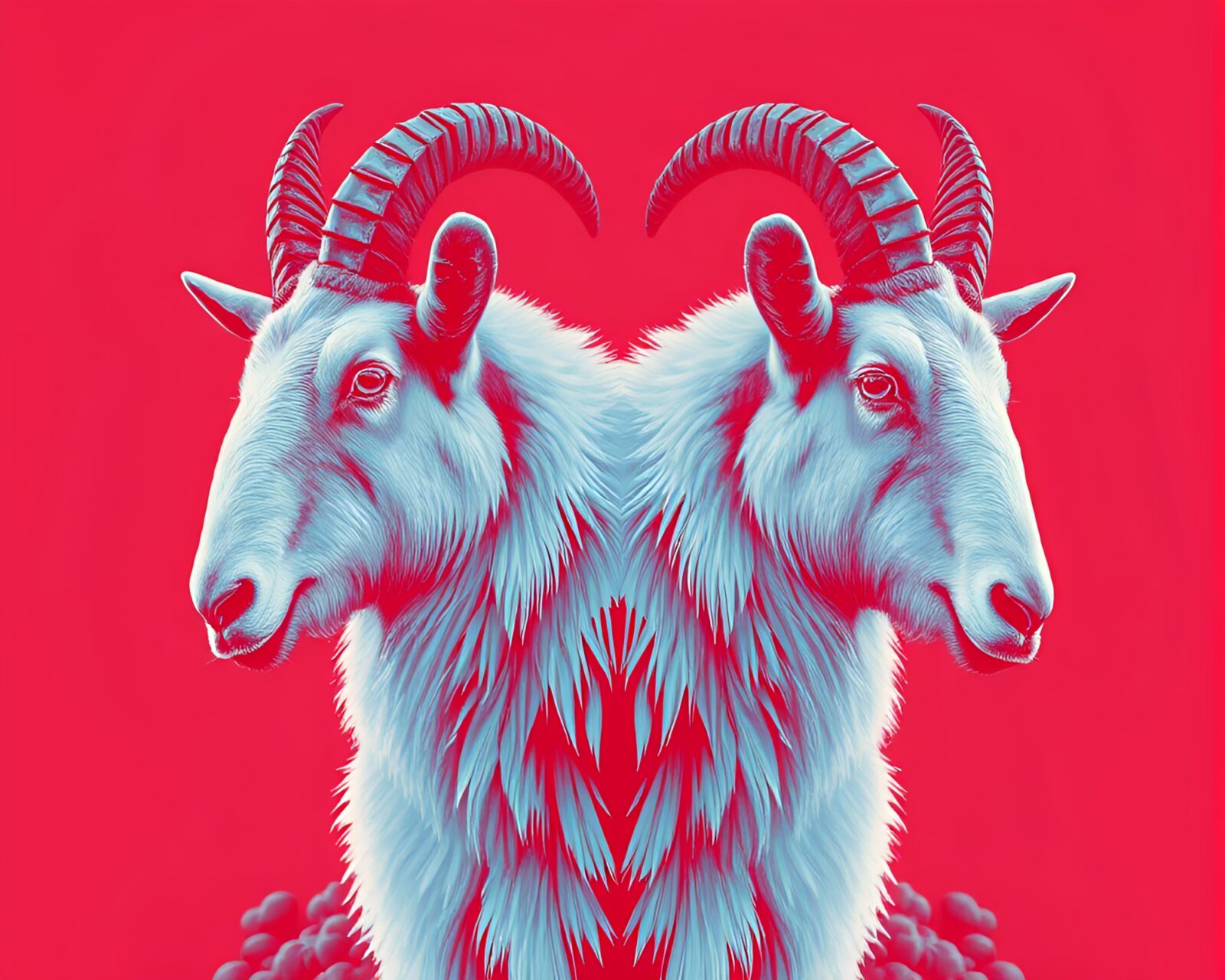 Mountain goat in red-blue duotone fashion art concept