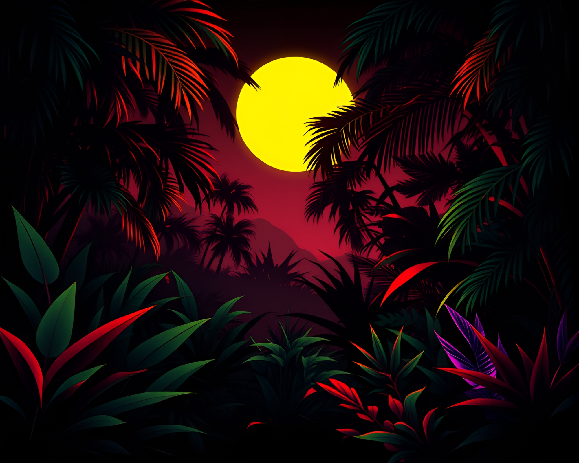 Neon Jungle: Pop Art Minimalist Glow-in-the-Dark Oasis – free AI stock image