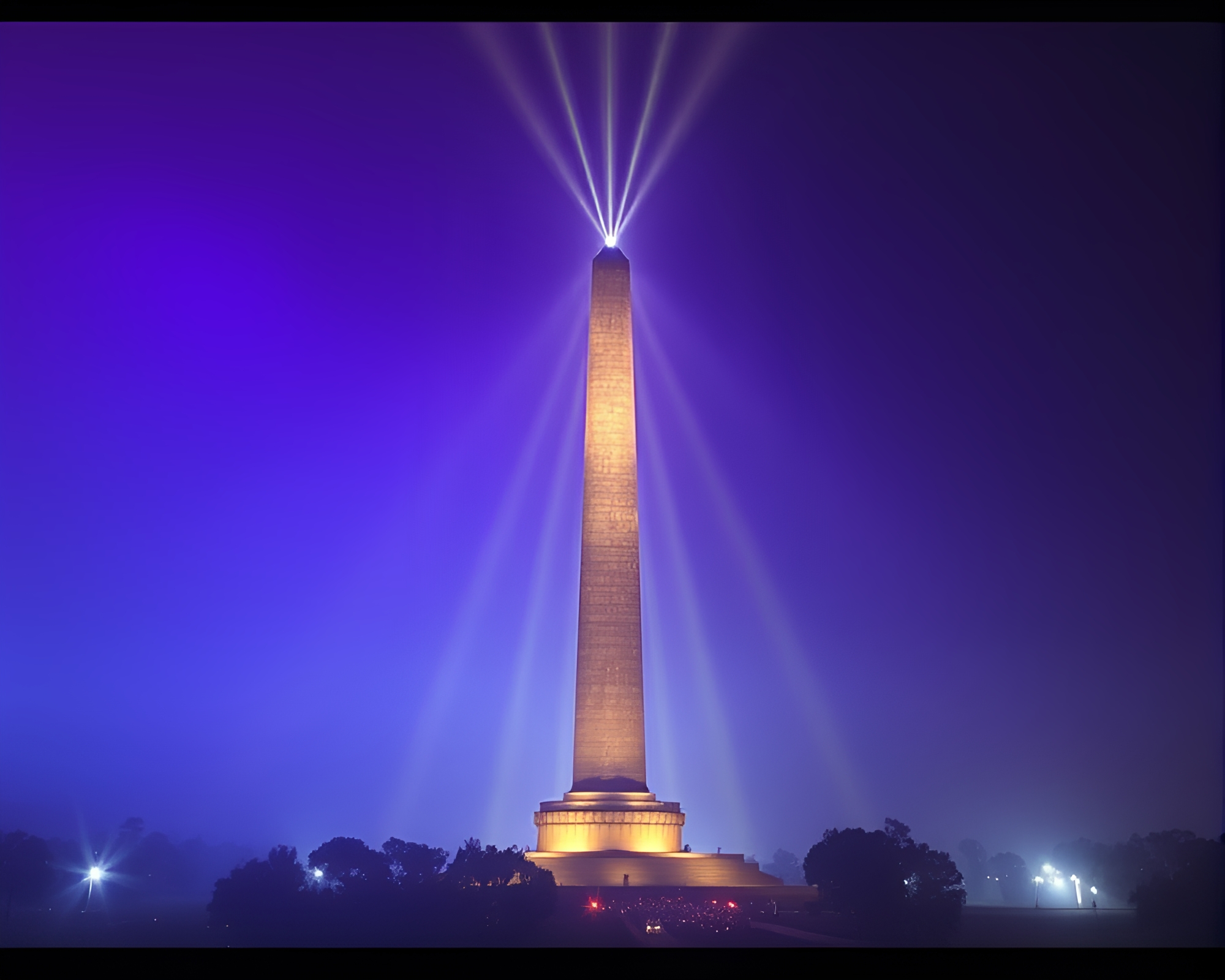Mystical obelisk emitting vibrant laser beams – free AI stock image