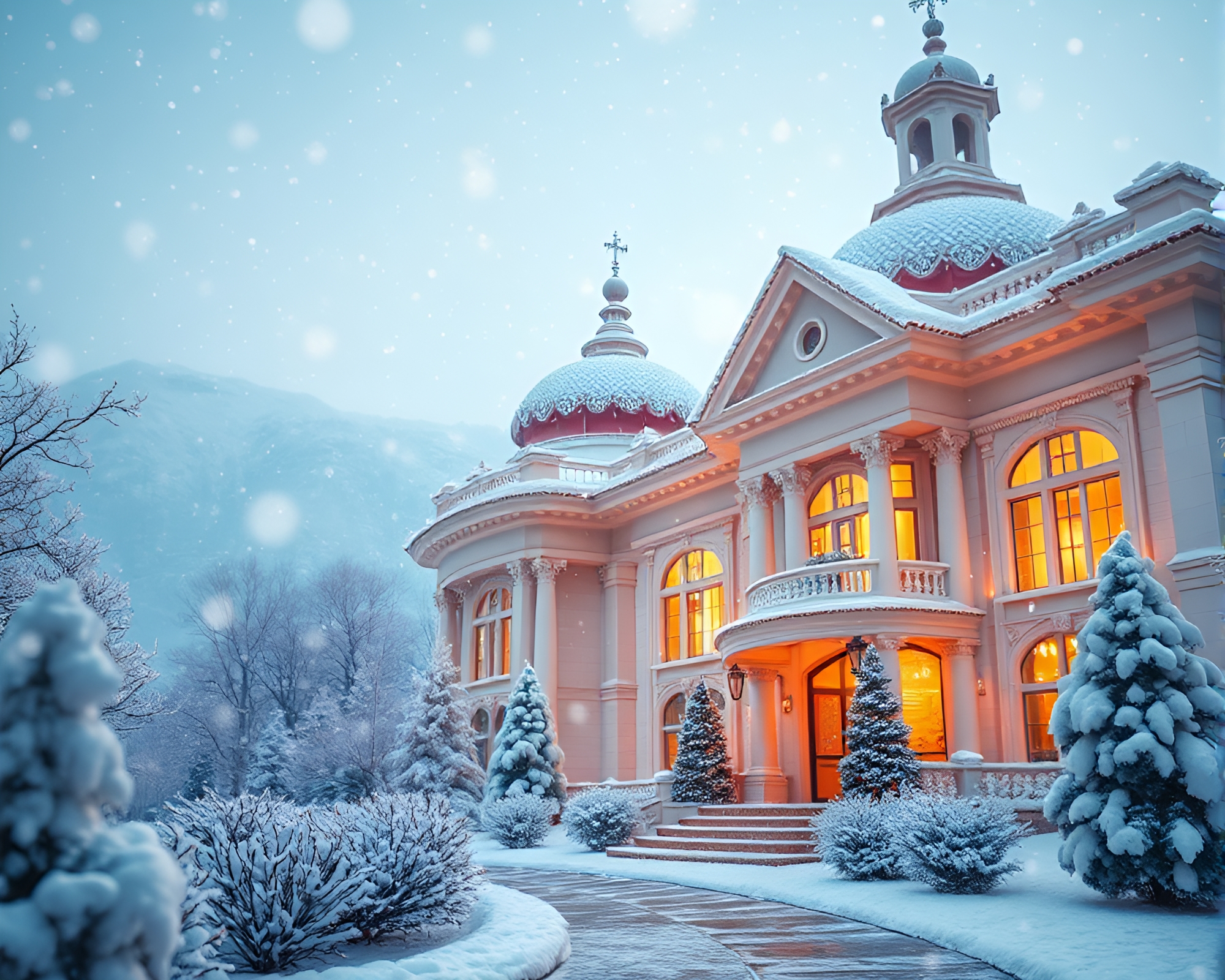 Snowflake Hot Spring Oasis – free AI stock image
