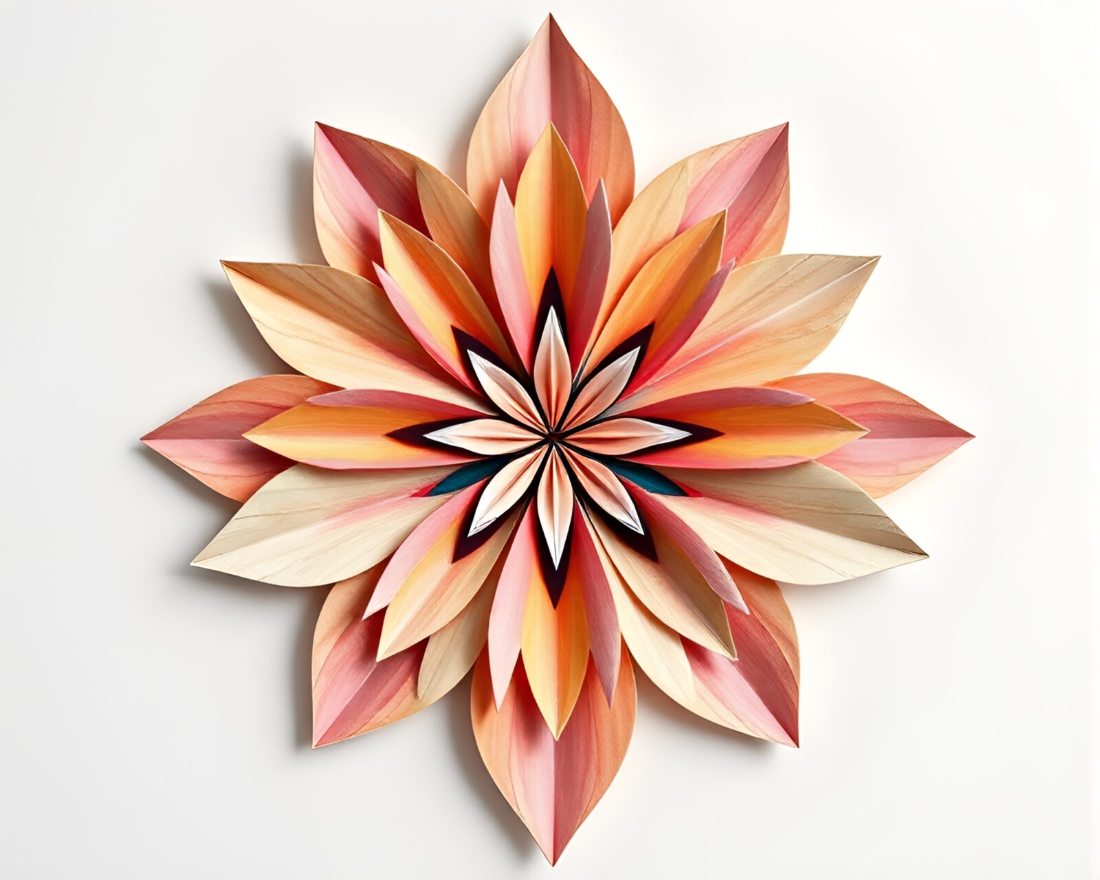 Symmetrical origami flower in film grain lighting