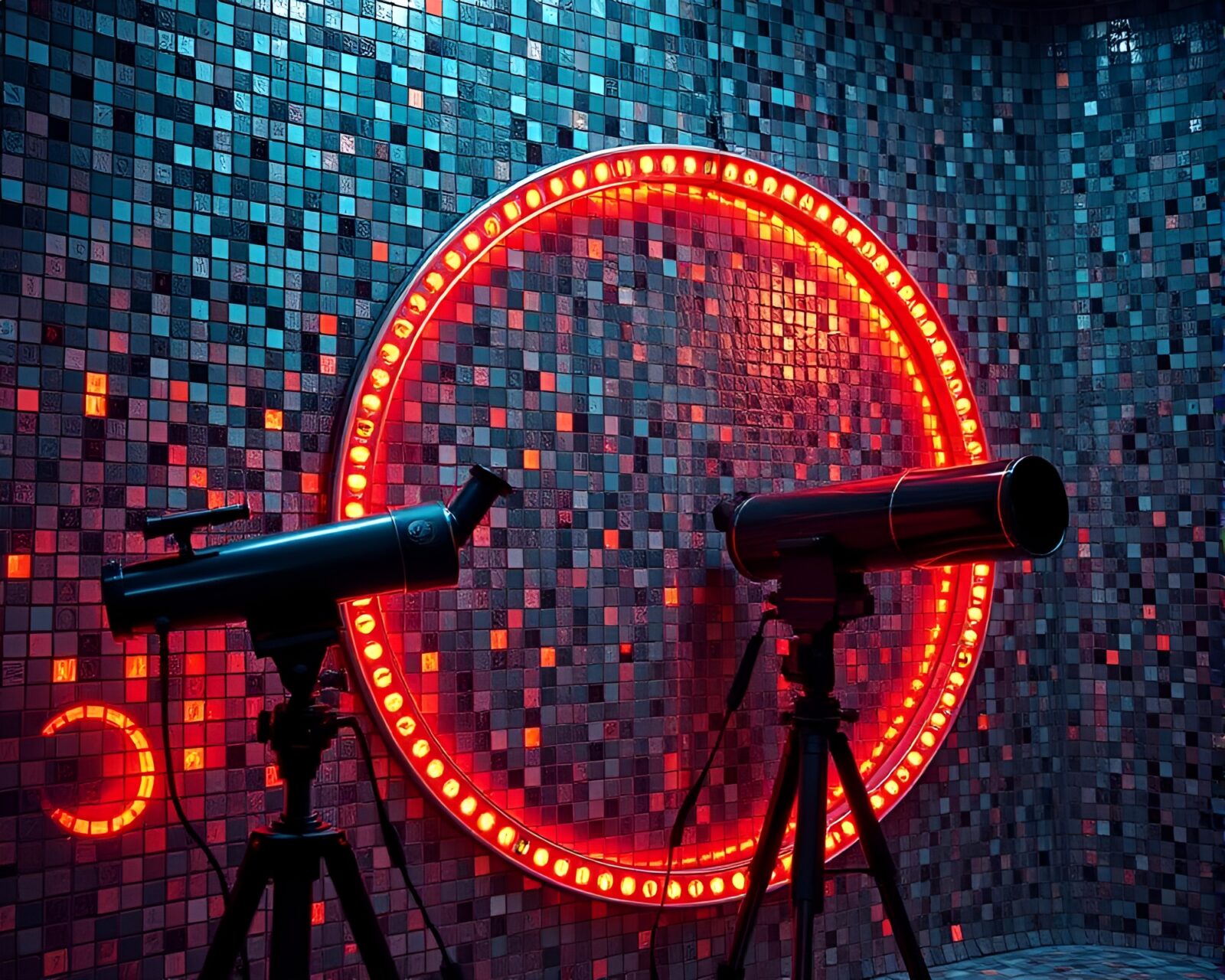 Dark, tiled telescope mosaic in eerie rim lighting.