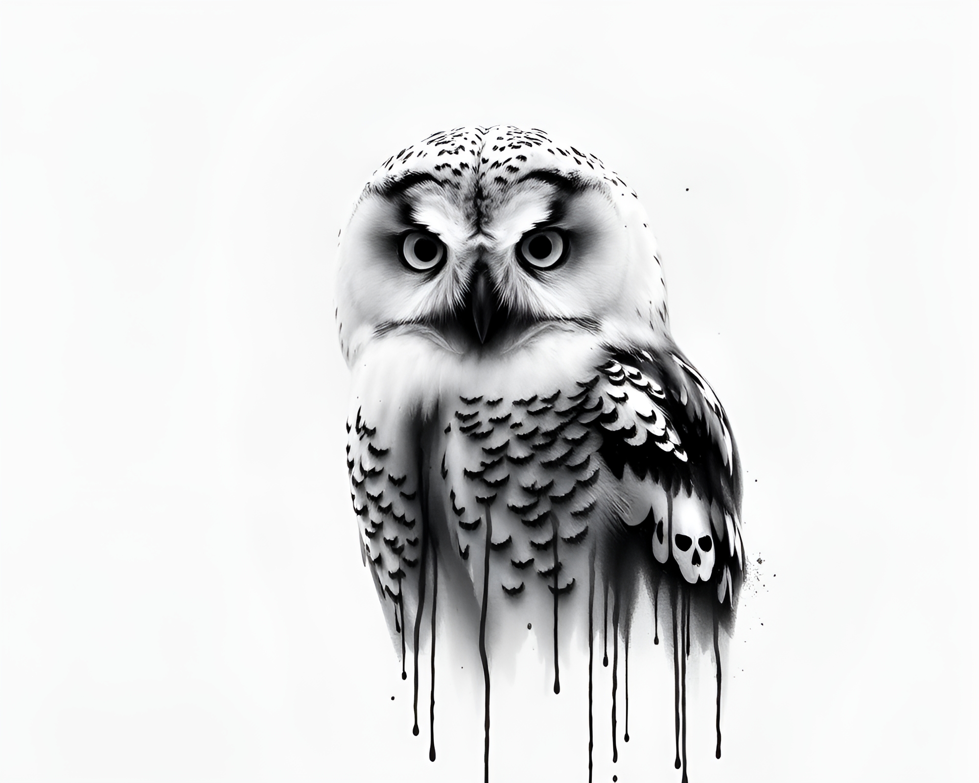 Snowy Owl Ink Wash Noir Composition – free AI stock image