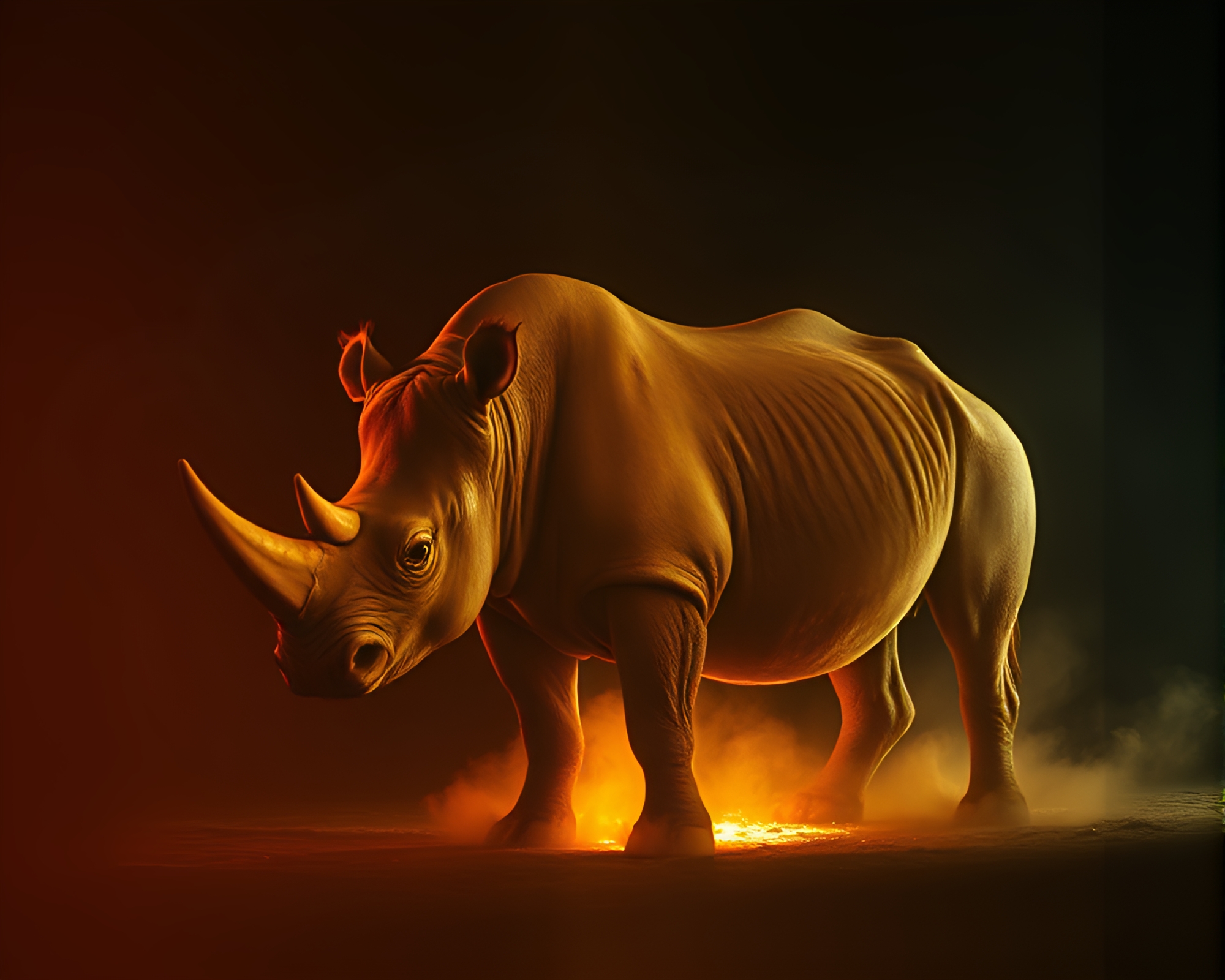 Phosphorescent Rhinoceros in Dusty Double Exposure Composition – free AI stock image